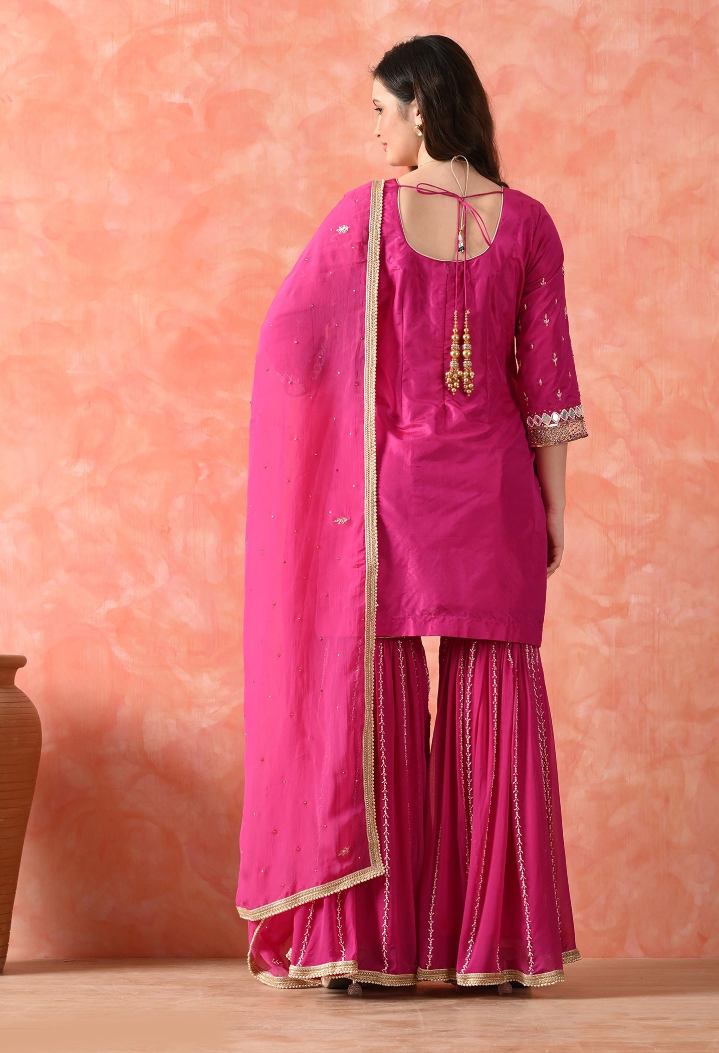 Rani Pink Gharara Set with Zardozi & Pearl Work
