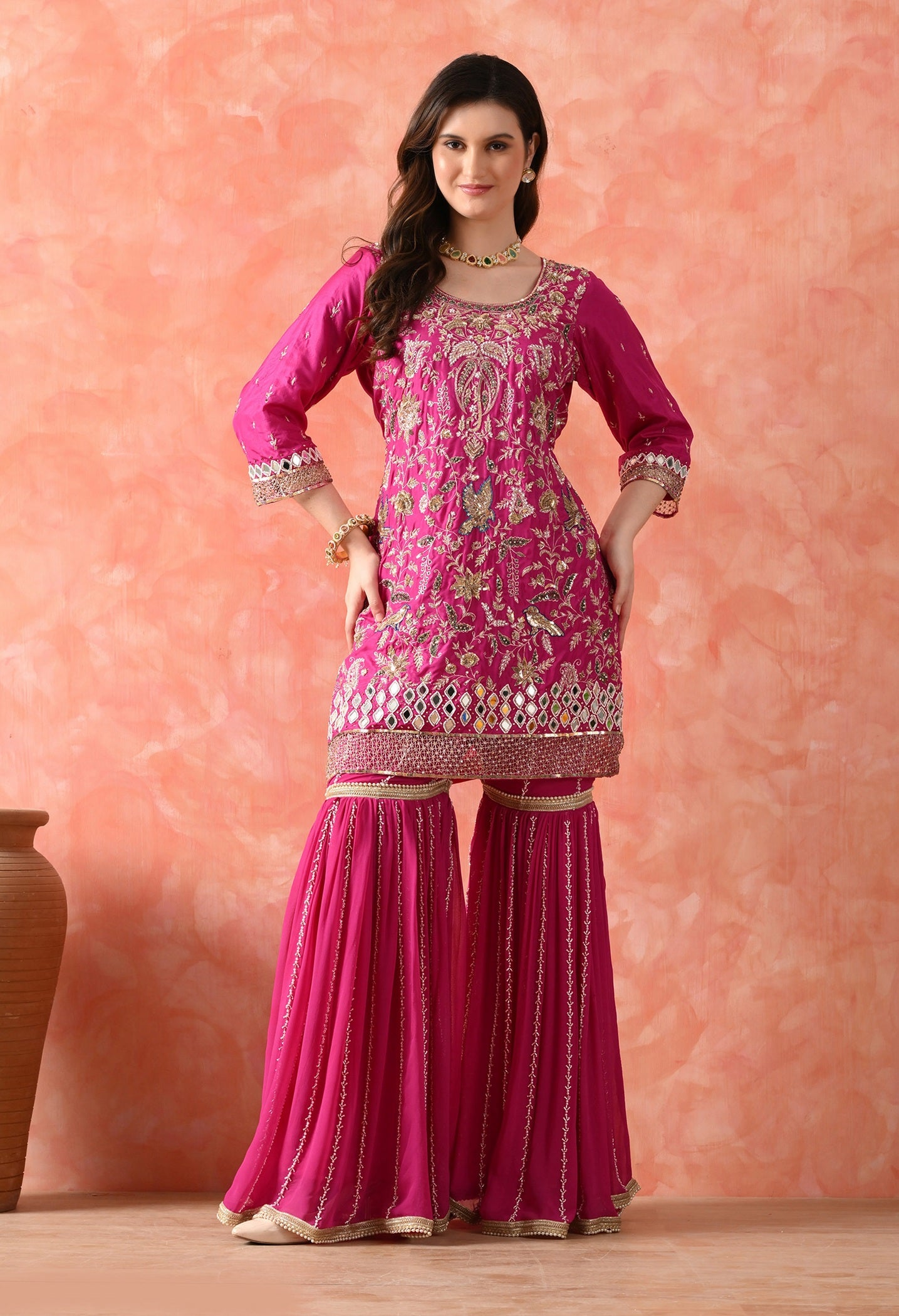 Rani Pink Gharara Set with Zardozi & Pearl Work