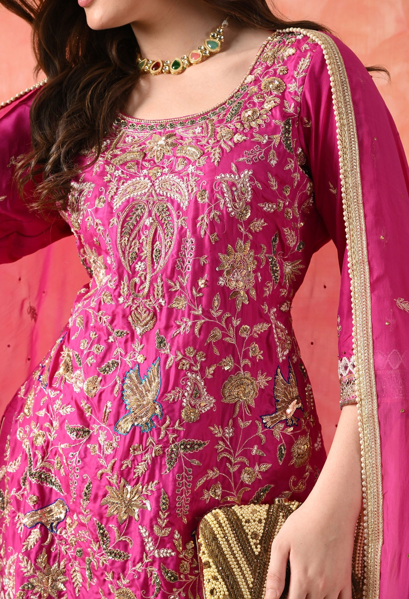 Rani Pink Gharara Set with Zardozi & Pearl Work