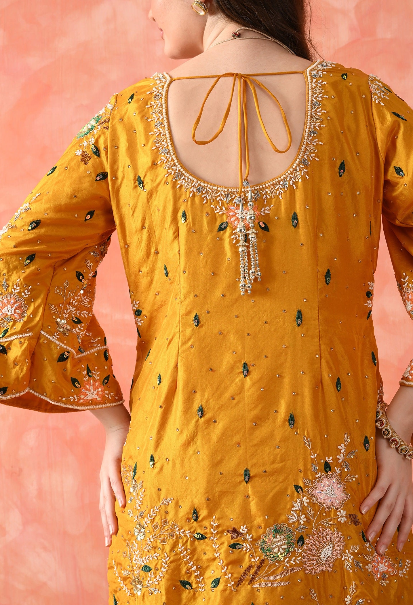 Yellow Kurta Set with Thread, Pearl & Zardozi Work