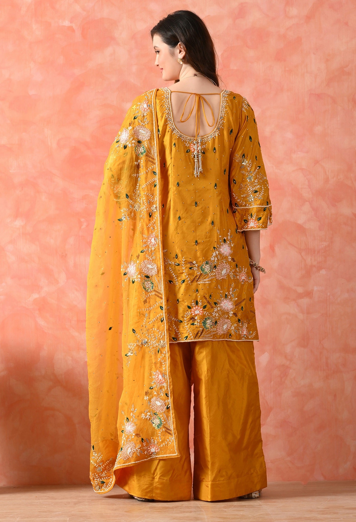 Yellow Kurta Set with Thread, Pearl & Zardozi Work