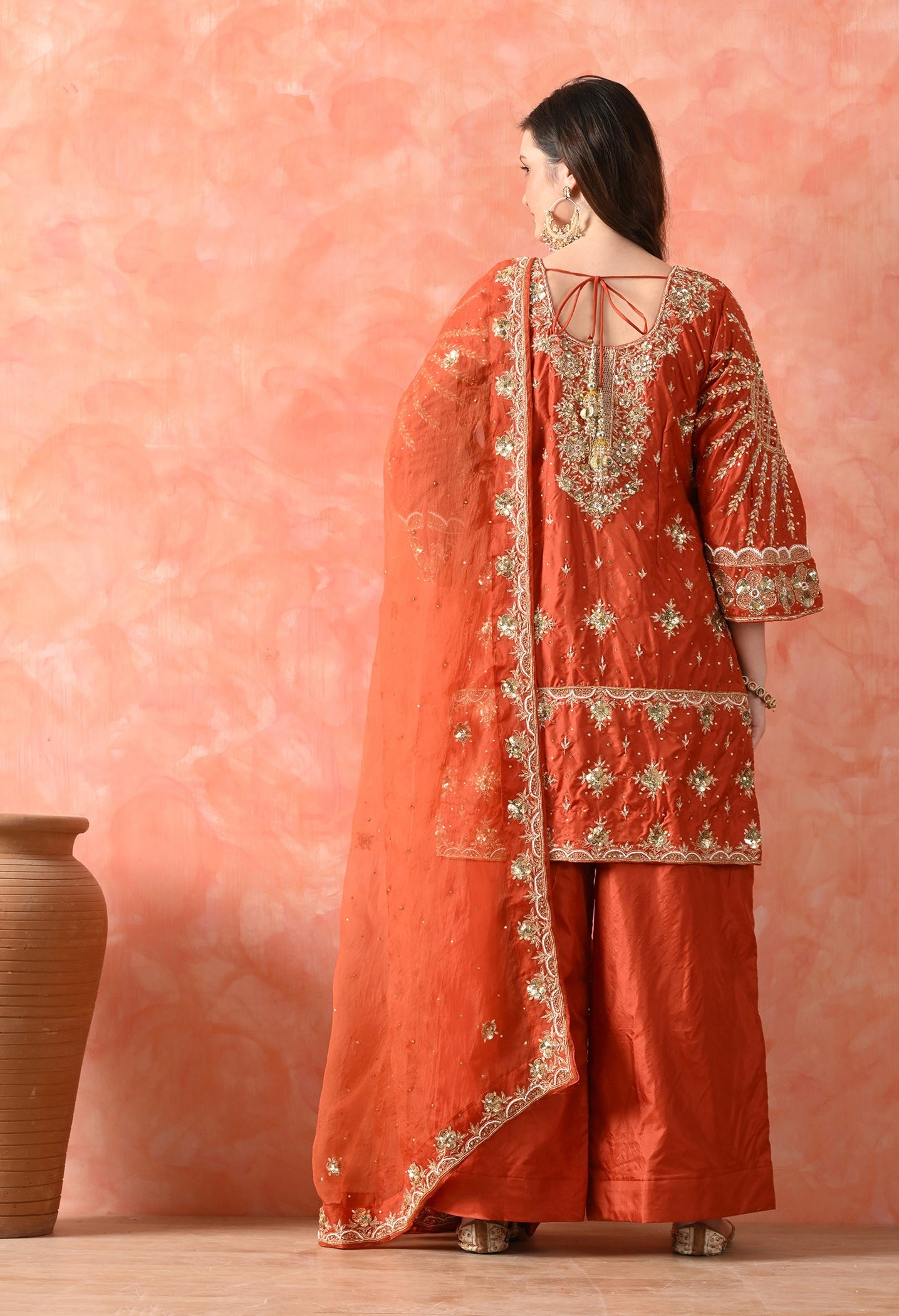 Rust Brown Zardozi Silk Kurta Set