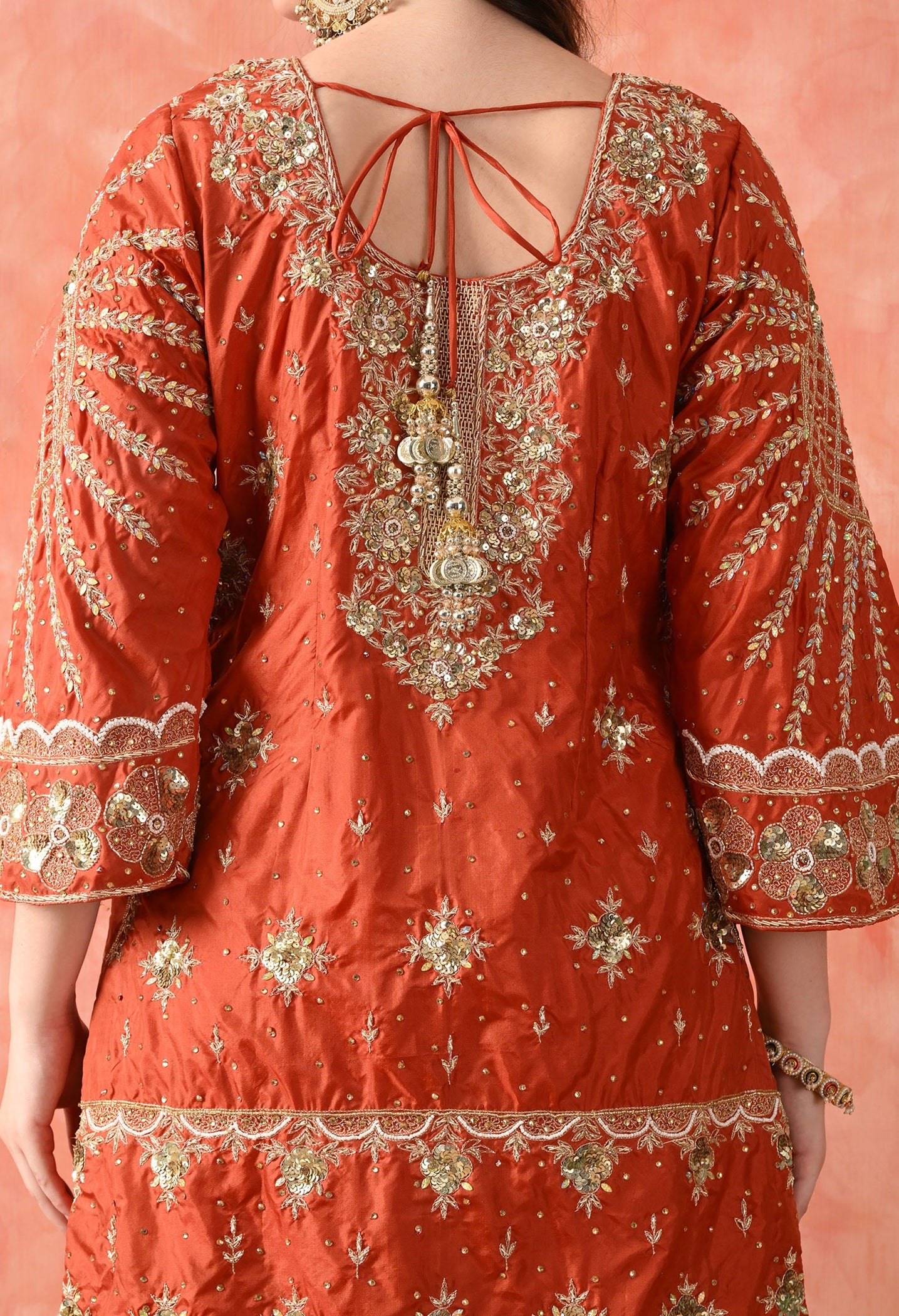 Rust Brown Zardozi Silk Kurta Set