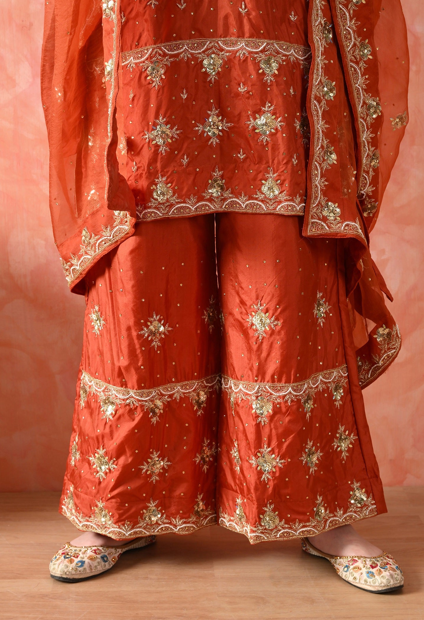 Rust Brown Zardozi Silk Kurta Set