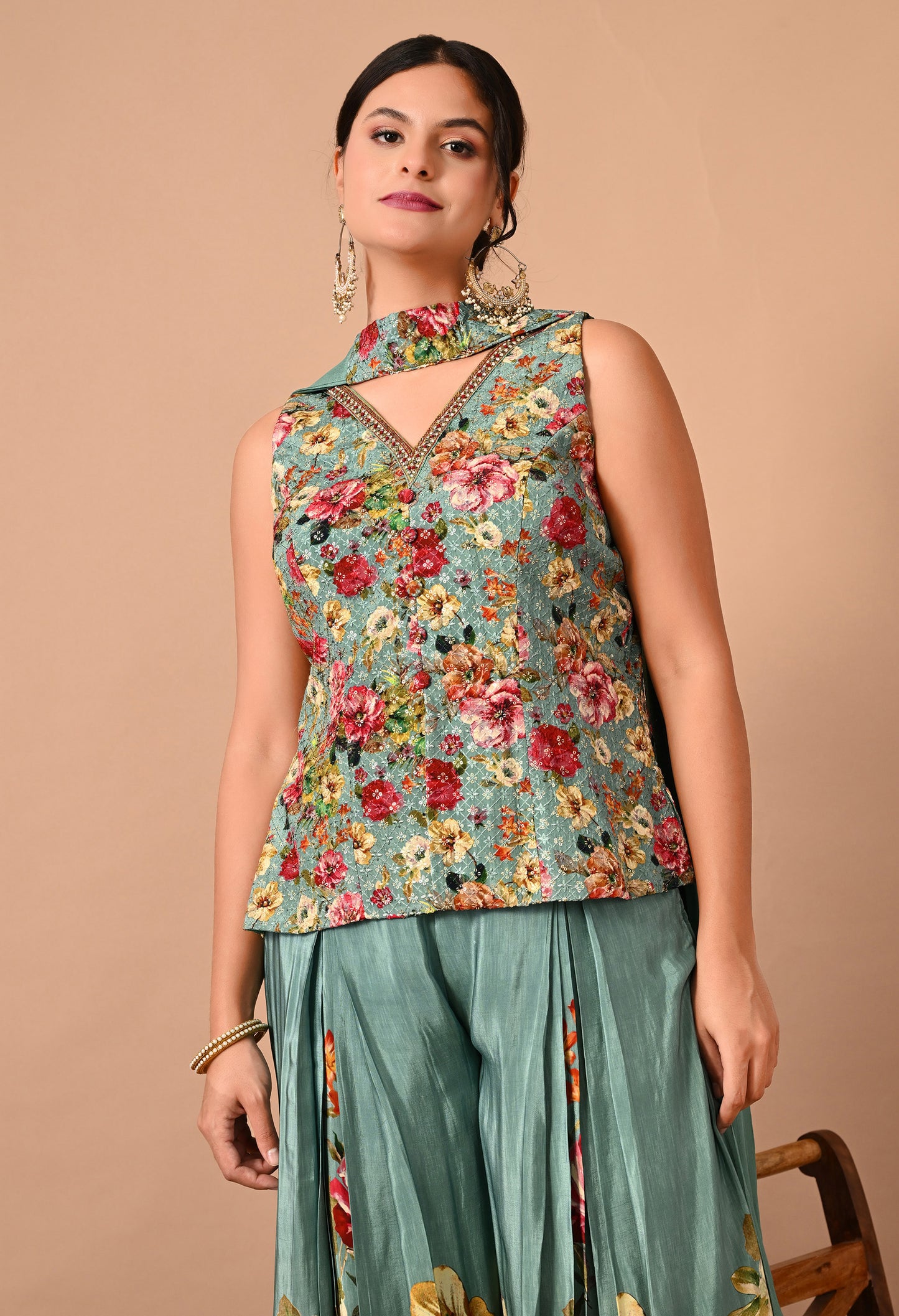 Exquisite Green Sharara Set with Sequence, Cutdana, and Crystal Work