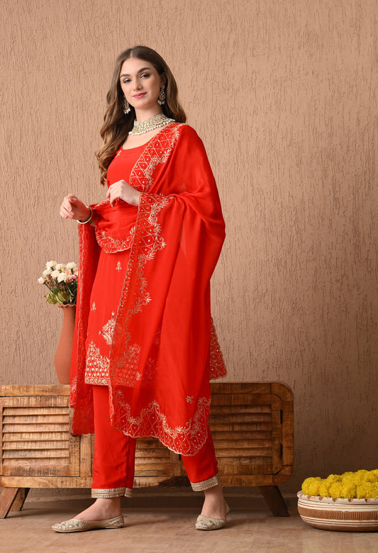 Beautiful Red Kurta Set with Excellent Zardozi and Sequin Work