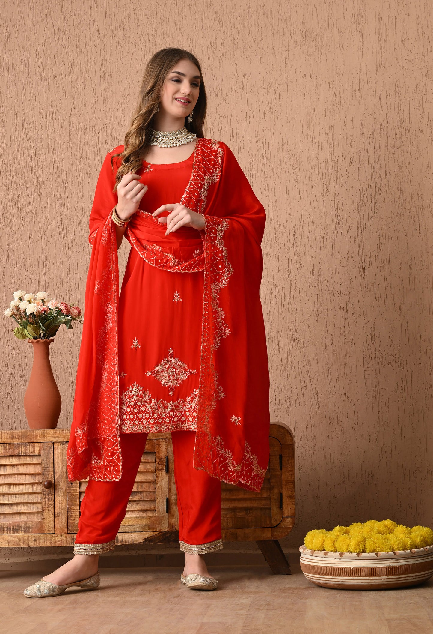 Beautiful Red Kurta Set with Excellent Zardozi and Sequin Work