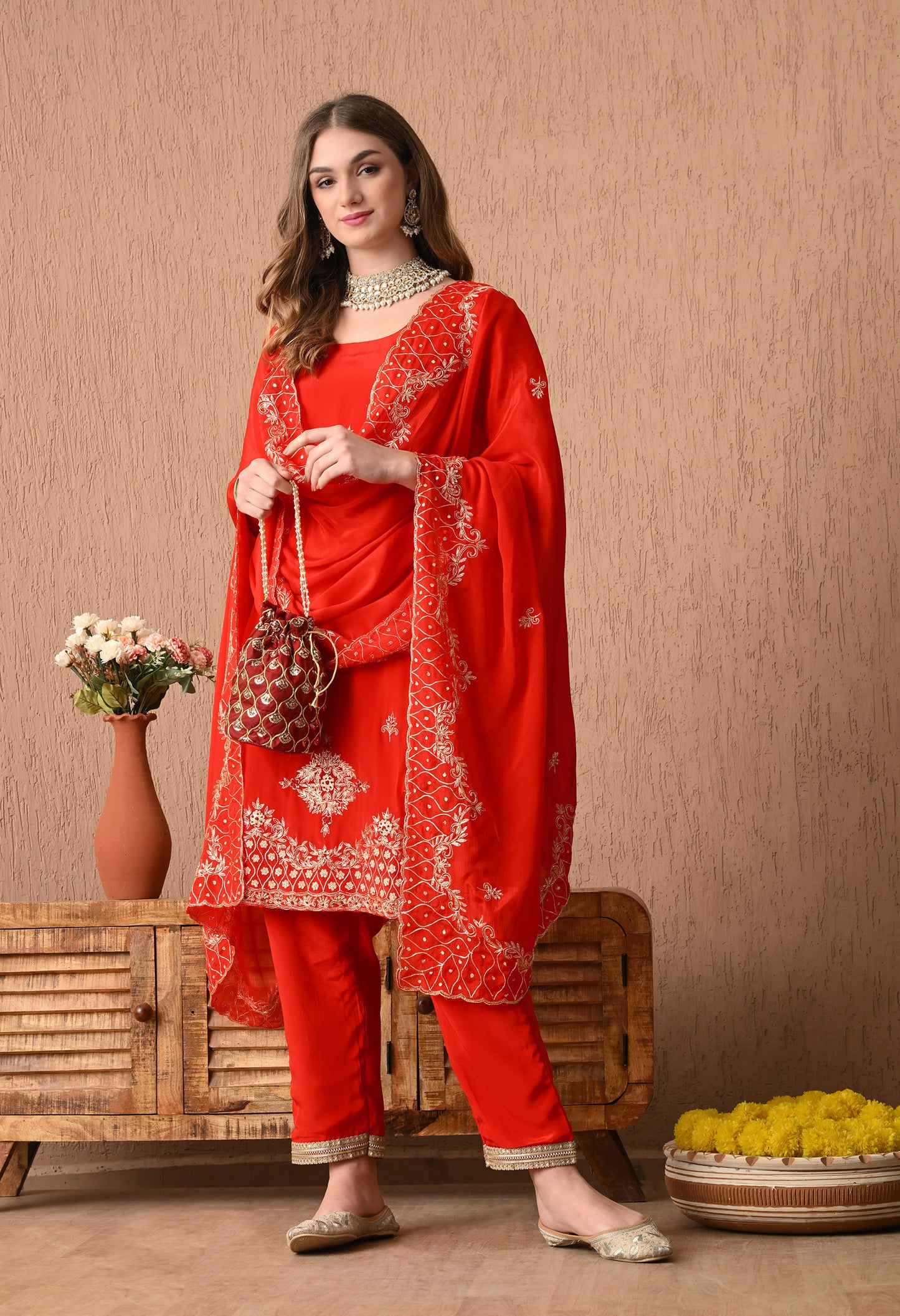 Beautiful Red Kurta Set with Excellent Zardozi and Sequin Work