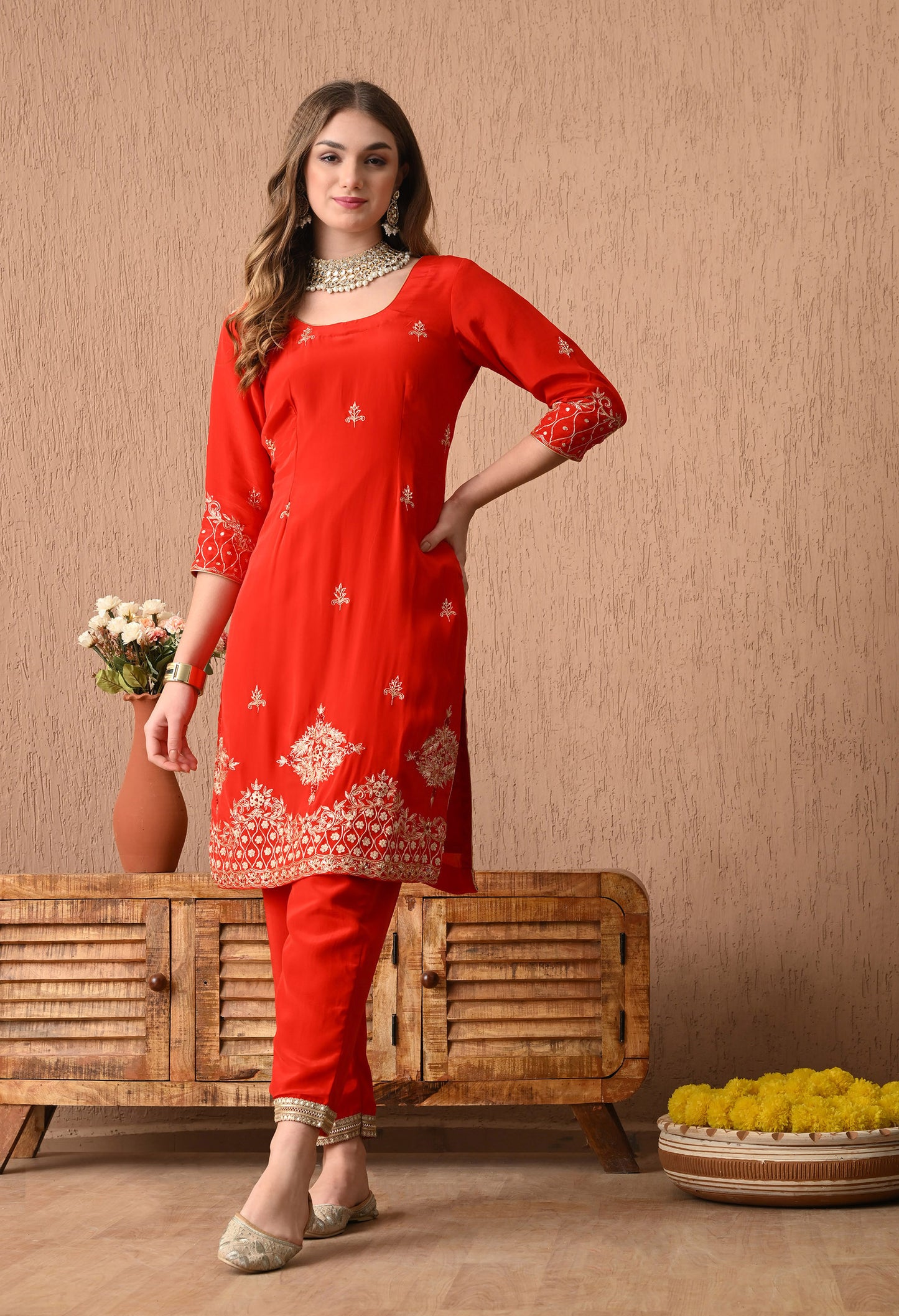Beautiful Red Kurta Set with Excellent Zardozi and Sequin Work