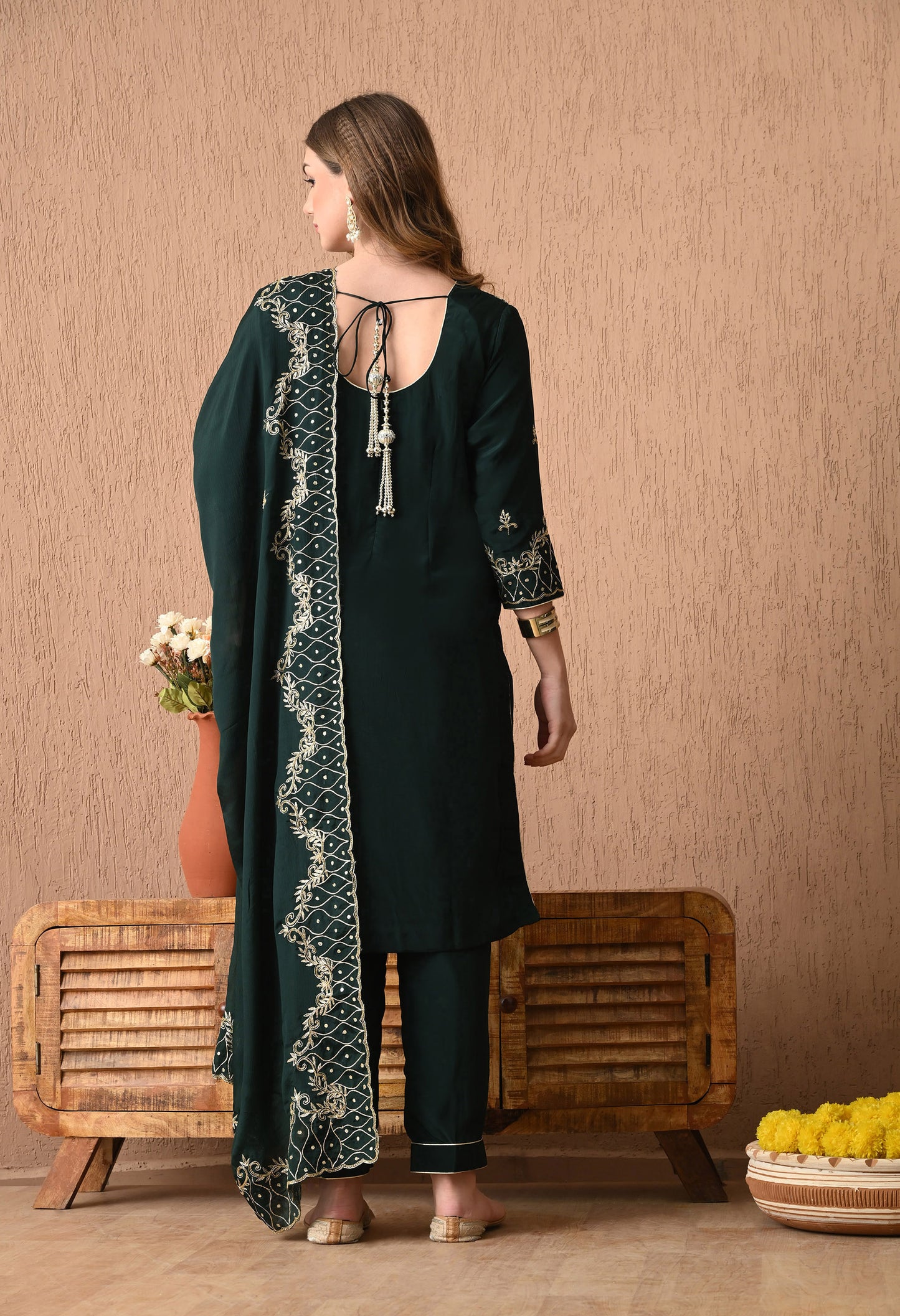 Gracious Bottle Green Kurta Set with Zardozi and Sequin Work