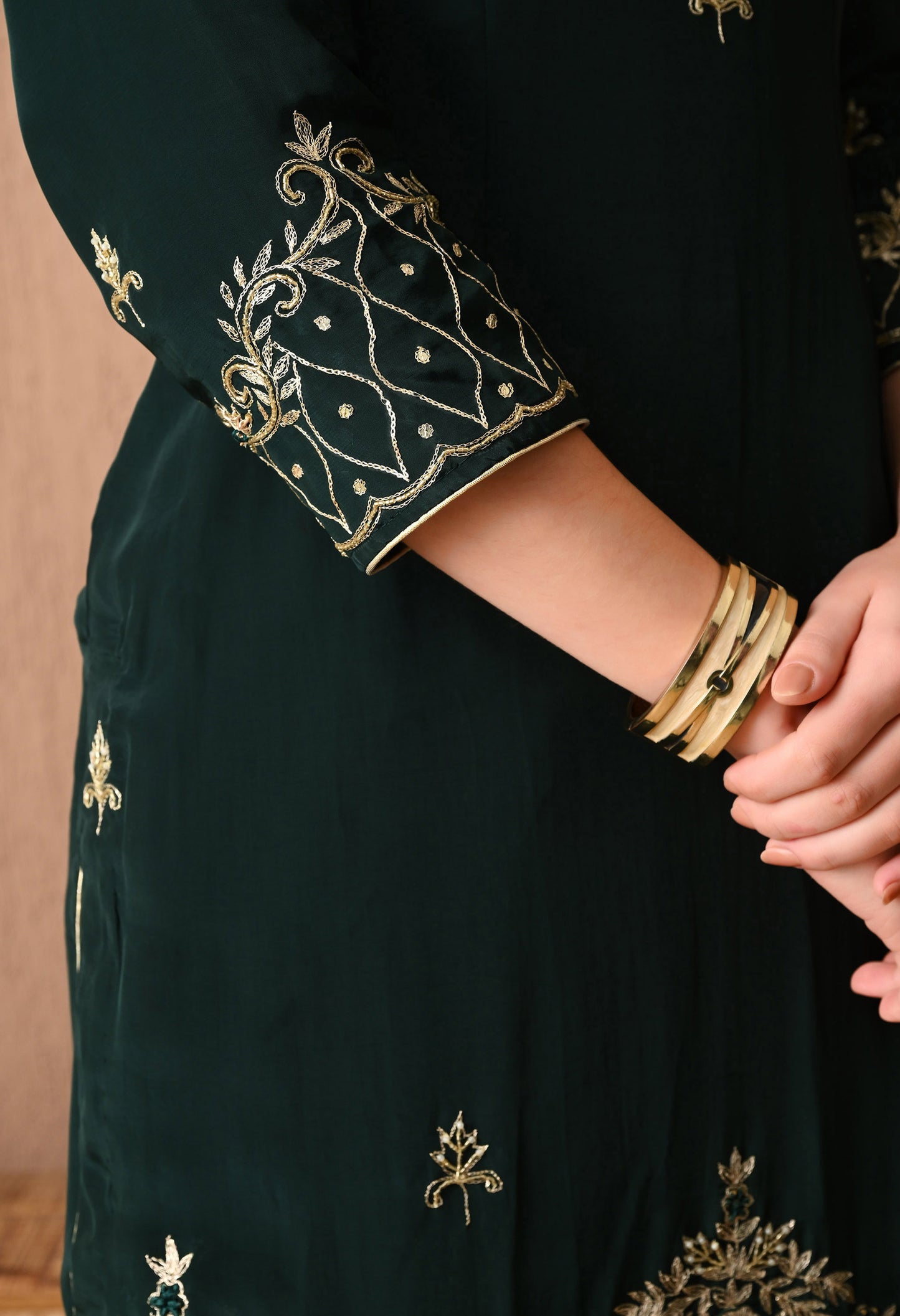 Gracious Bottle Green Kurta Set with Zardozi and Sequin Work