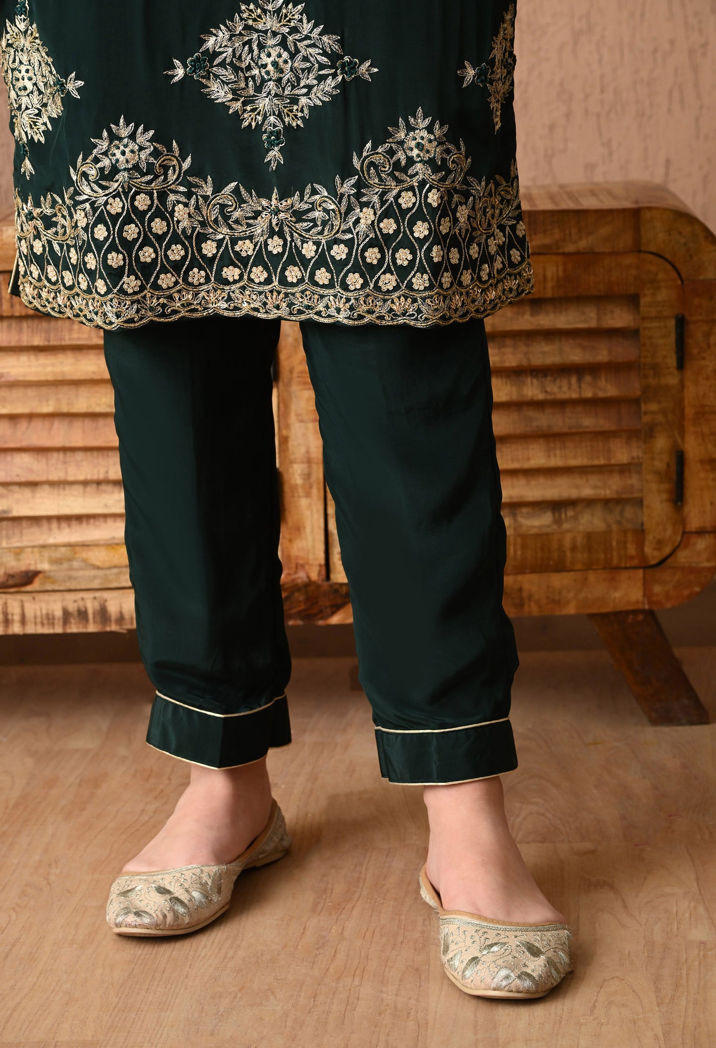 Gracious Bottle Green Kurta Set with Zardozi and Sequin Work