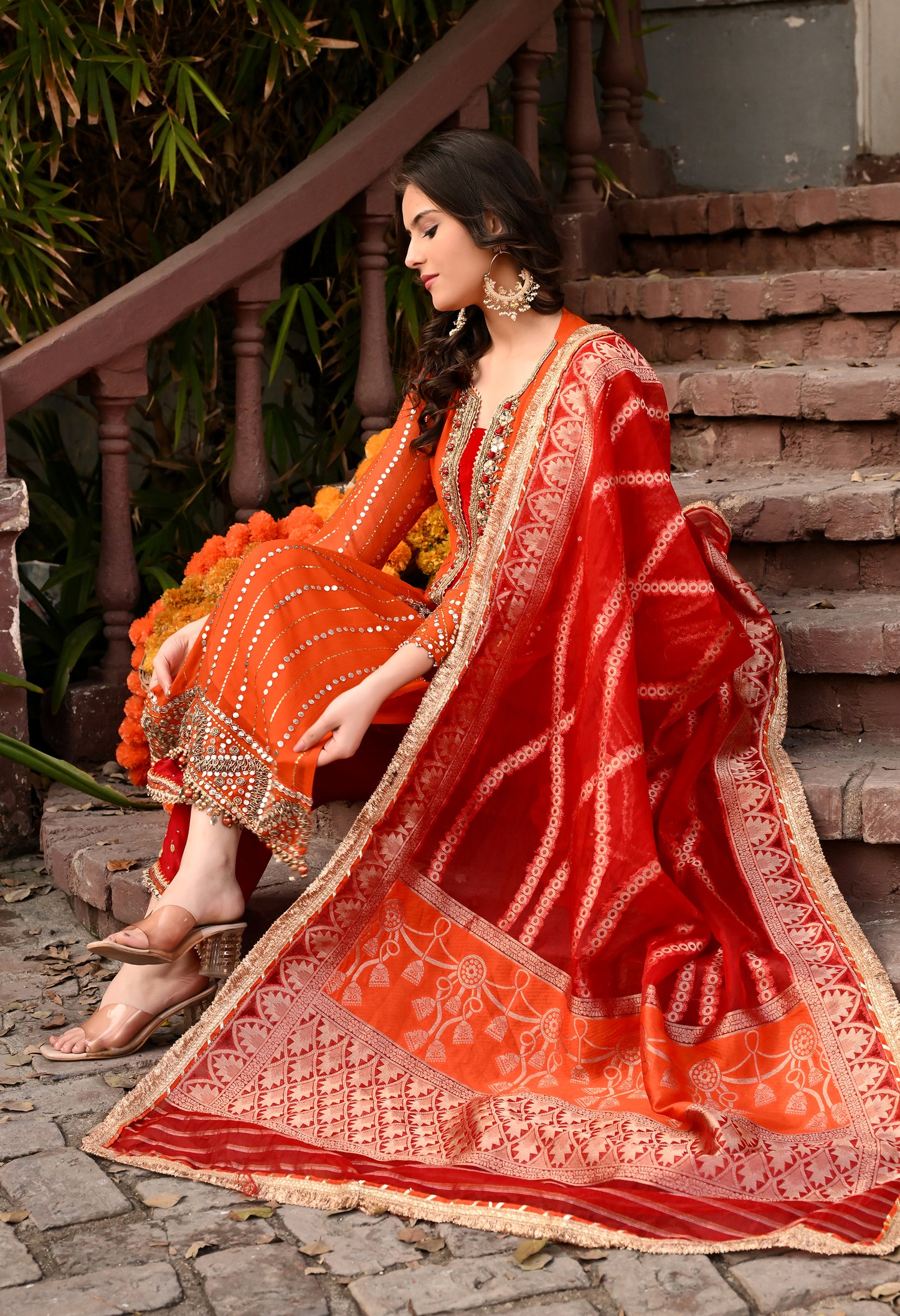 Timeless Orange / Green  Kurta Set with Gotta, Sequence, Kora, and Dabka Work