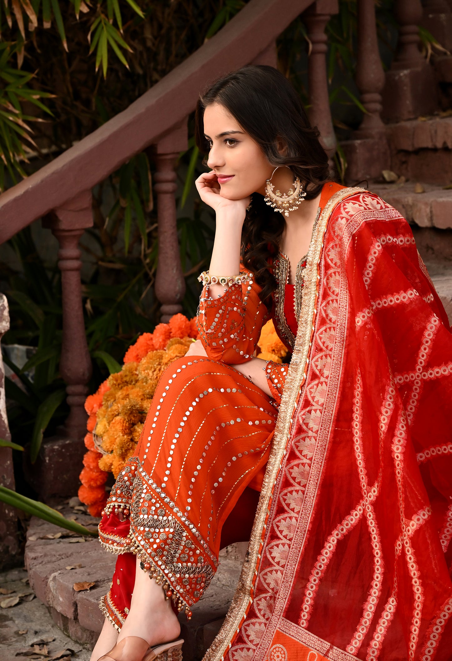 Timeless Orange / Green  Kurta Set with Gotta, Sequence, Kora, and Dabka Work