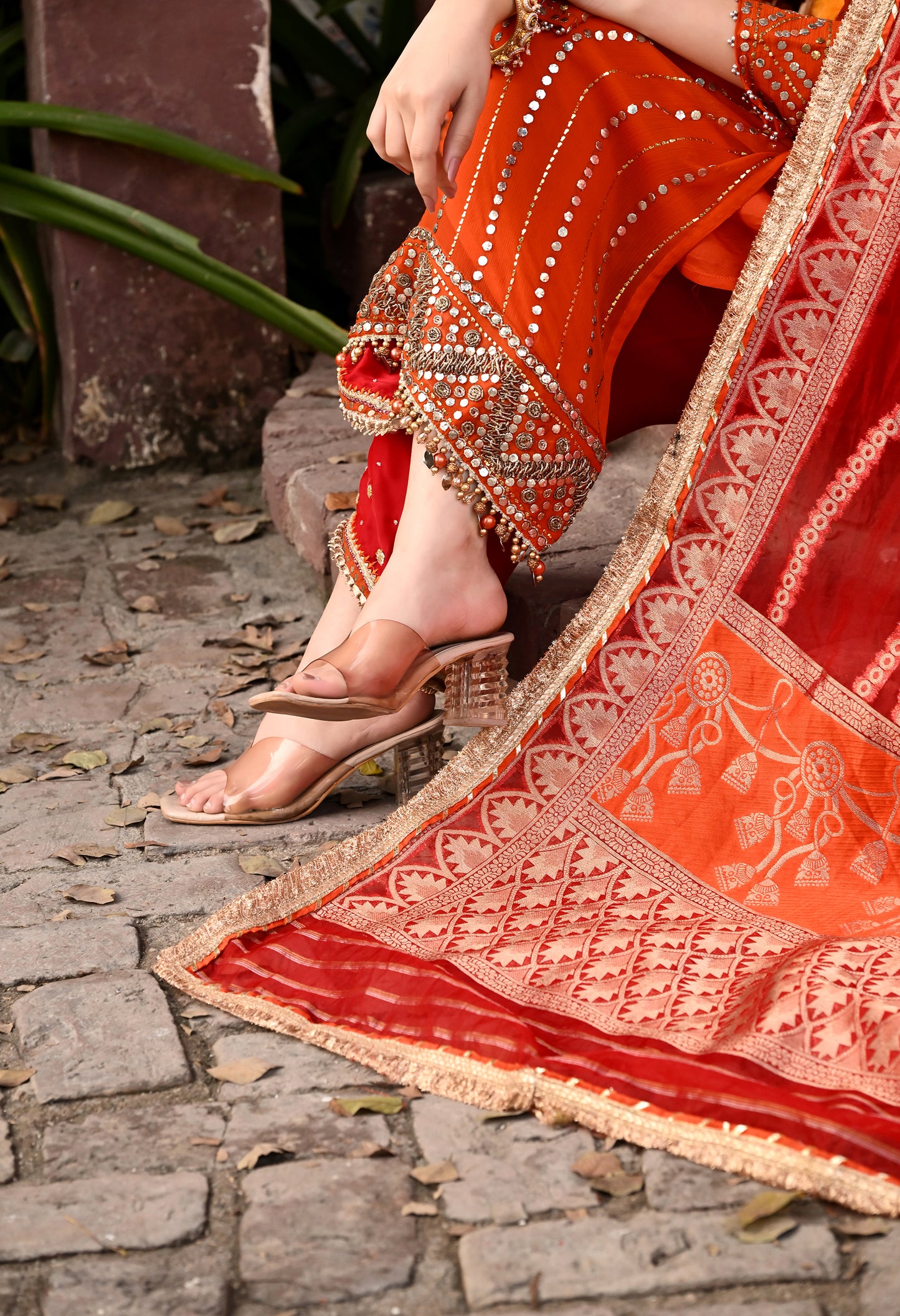 Timeless Orange / Green  Kurta Set with Gotta, Sequence, Kora, and Dabka Work