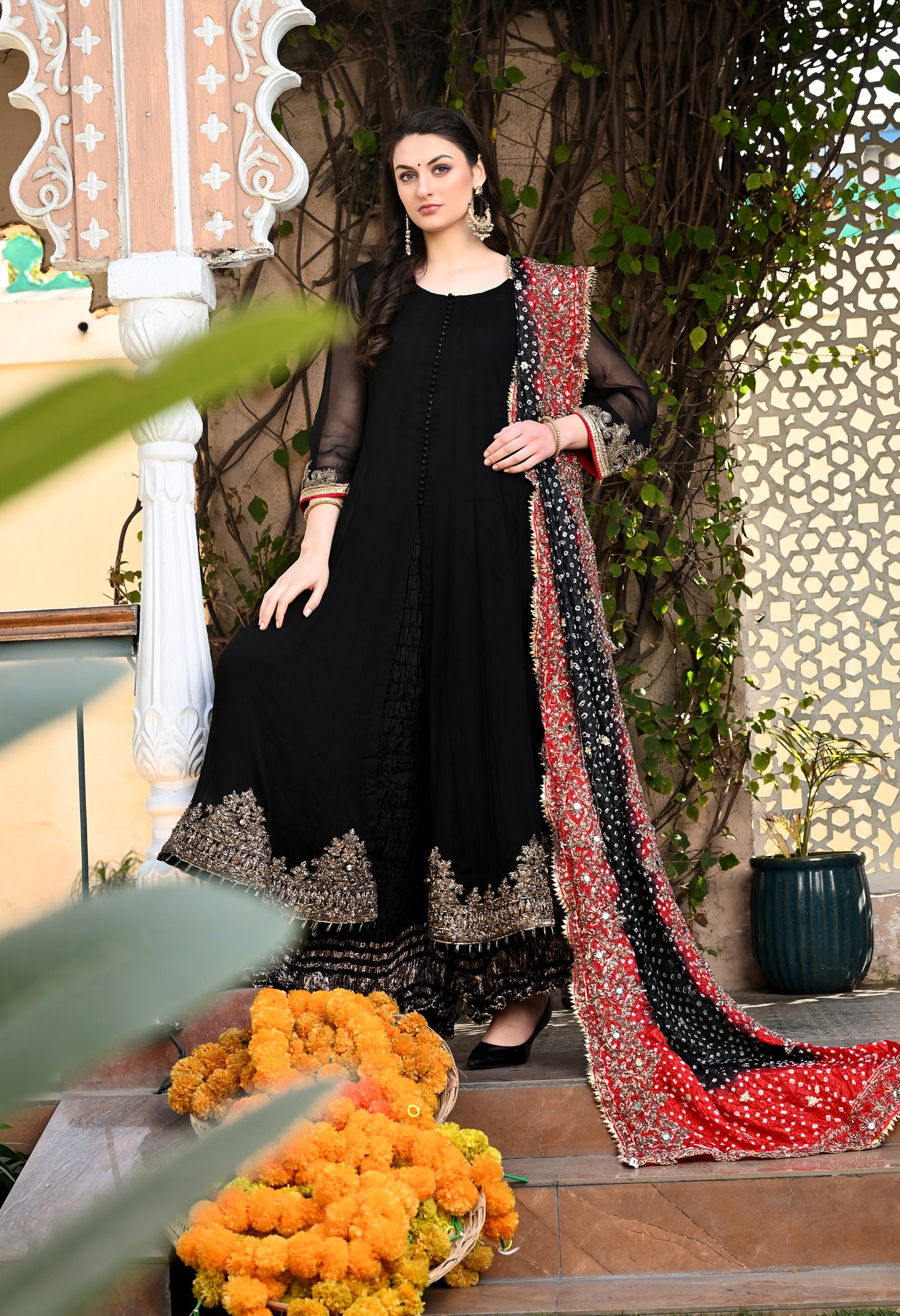 Gracious Black Sharara Set with Gotta, Sequence, Kora, and Dabka Work