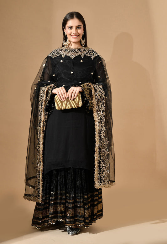 Black Gotta & Zardozi Sharara Set