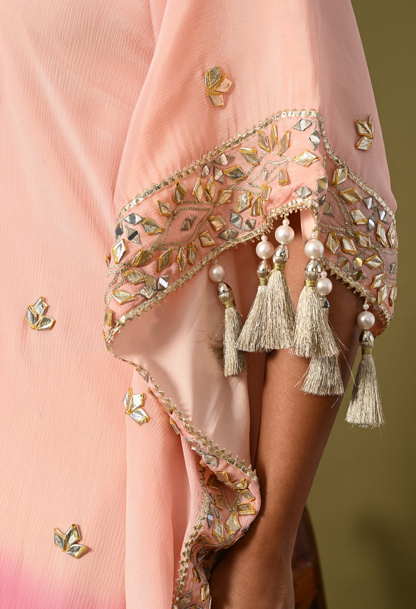 Stylish Pink Kaftan Set with Gotta, Zardozi, and Mirror Work