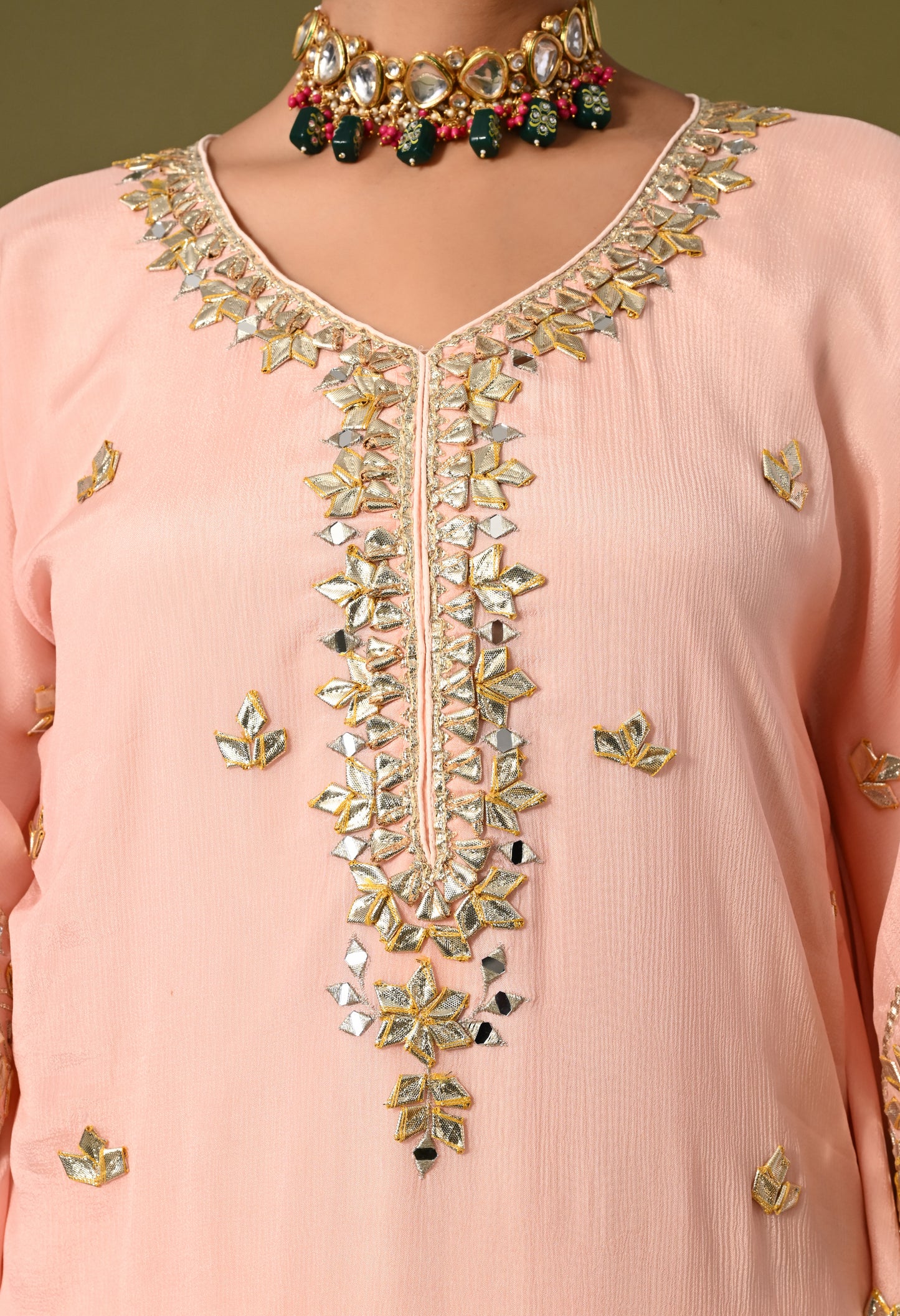 Stylish Pink Kaftan Set with Gotta, Zardozi, and Mirror Work