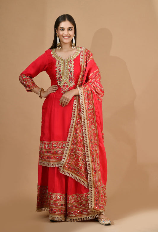 Reddish Pink Garara Set with Gotta & Mirror Work