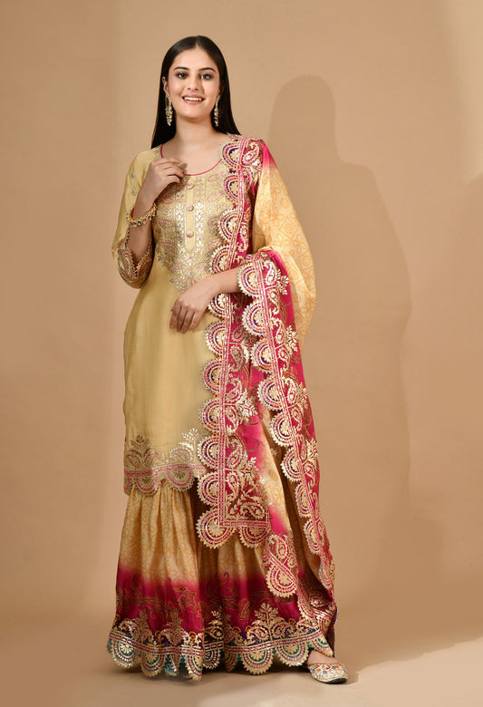 Golden & Pink-Golden Garara Set with Gotta Work