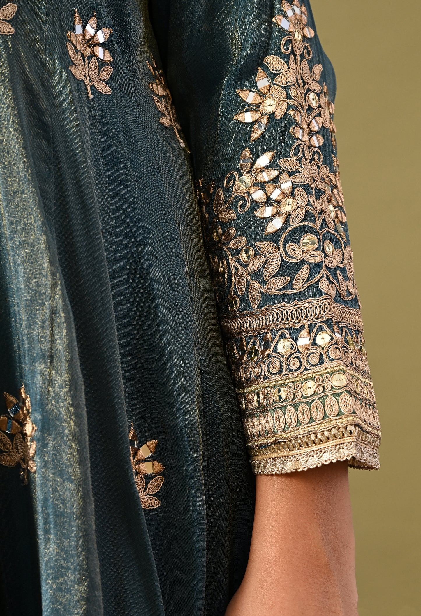 Beautiful Greyish Blue Kurta Set with Zardozi, Mirror, and Crystal Work