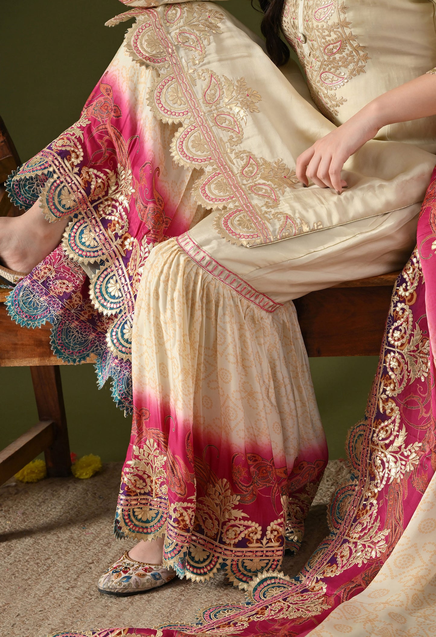 Golden Cream Crepe Gotta Work Sharara Set