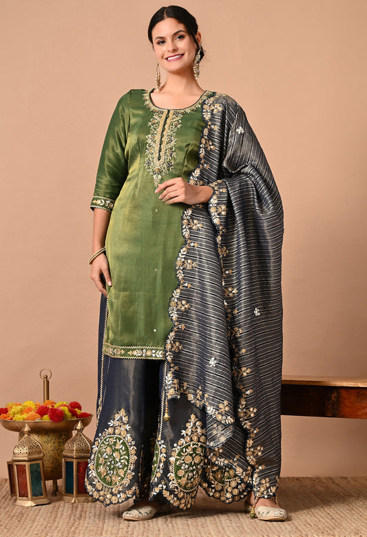 Exquisite Green Sharara Set with Zardozi, Dabka, Cutdana, and Gotta Work