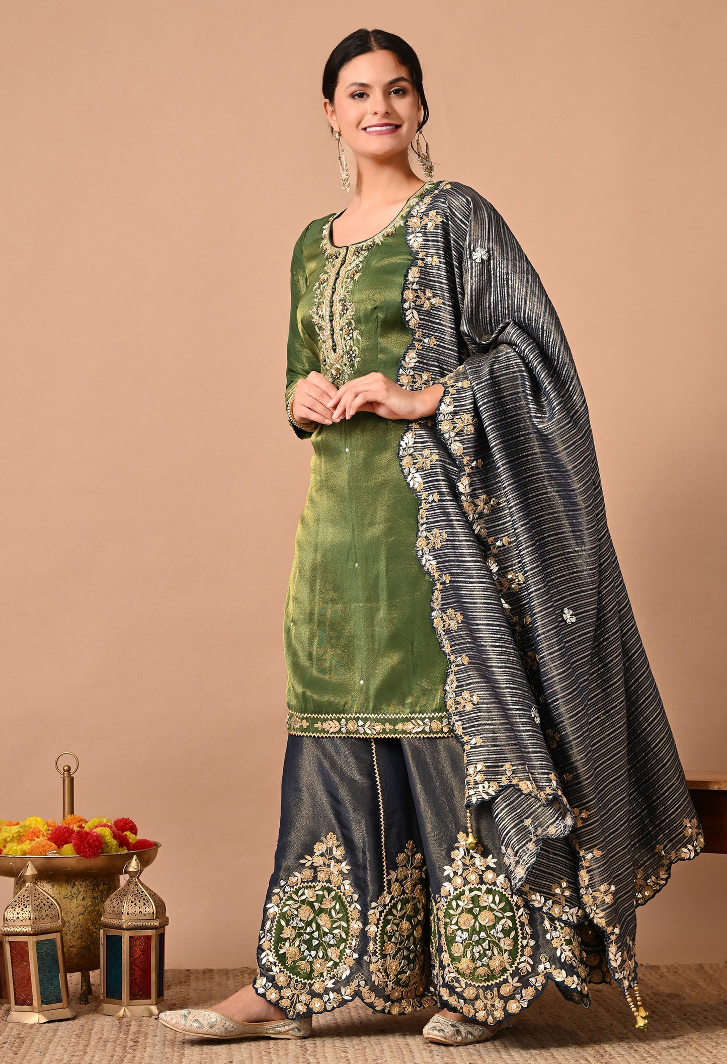 Exquisite Green Sharara Set with Zardozi, Dabka, Cutdana, and Gotta Work