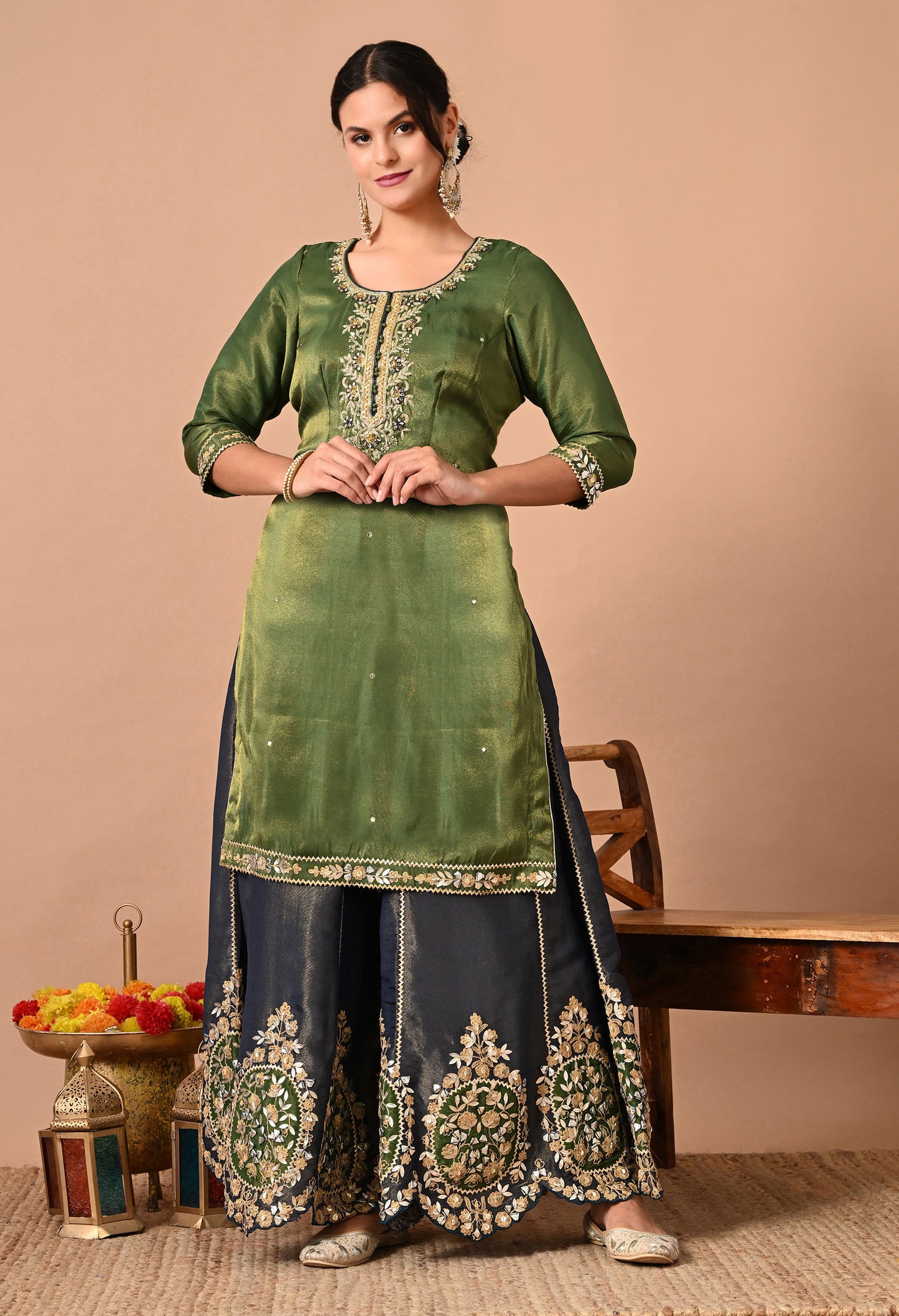 Exquisite Green Sharara Set with Zardozi, Dabka, Cutdana, and Gotta Work