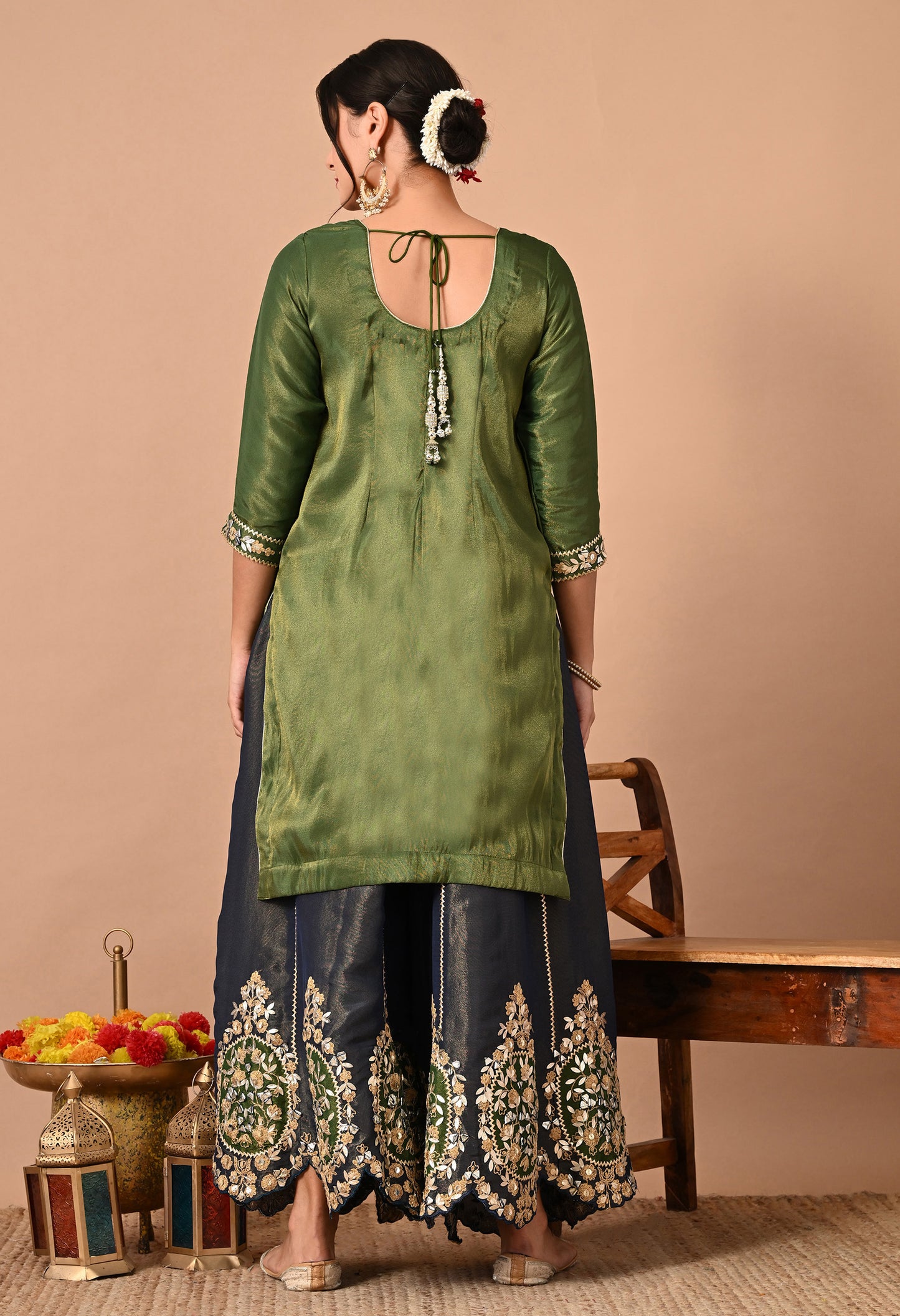 Exquisite Green Sharara Set with Zardozi, Dabka, Cutdana, and Gotta Work
