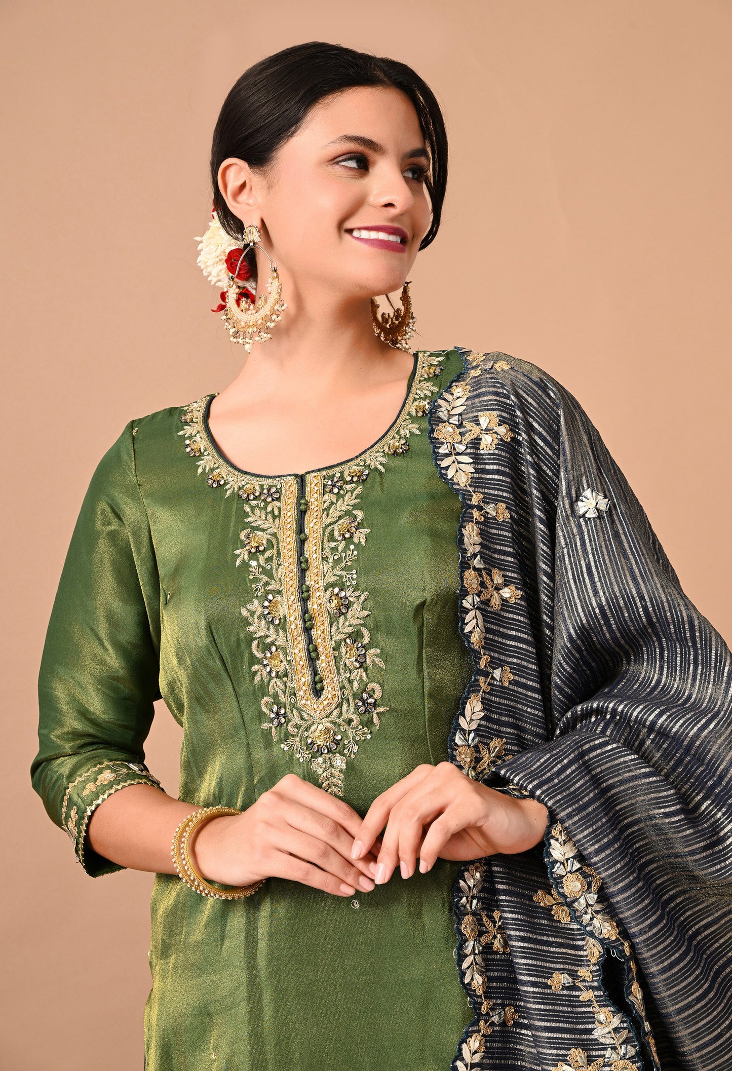 Exquisite Green Sharara Set with Zardozi, Dabka, Cutdana, and Gotta Work