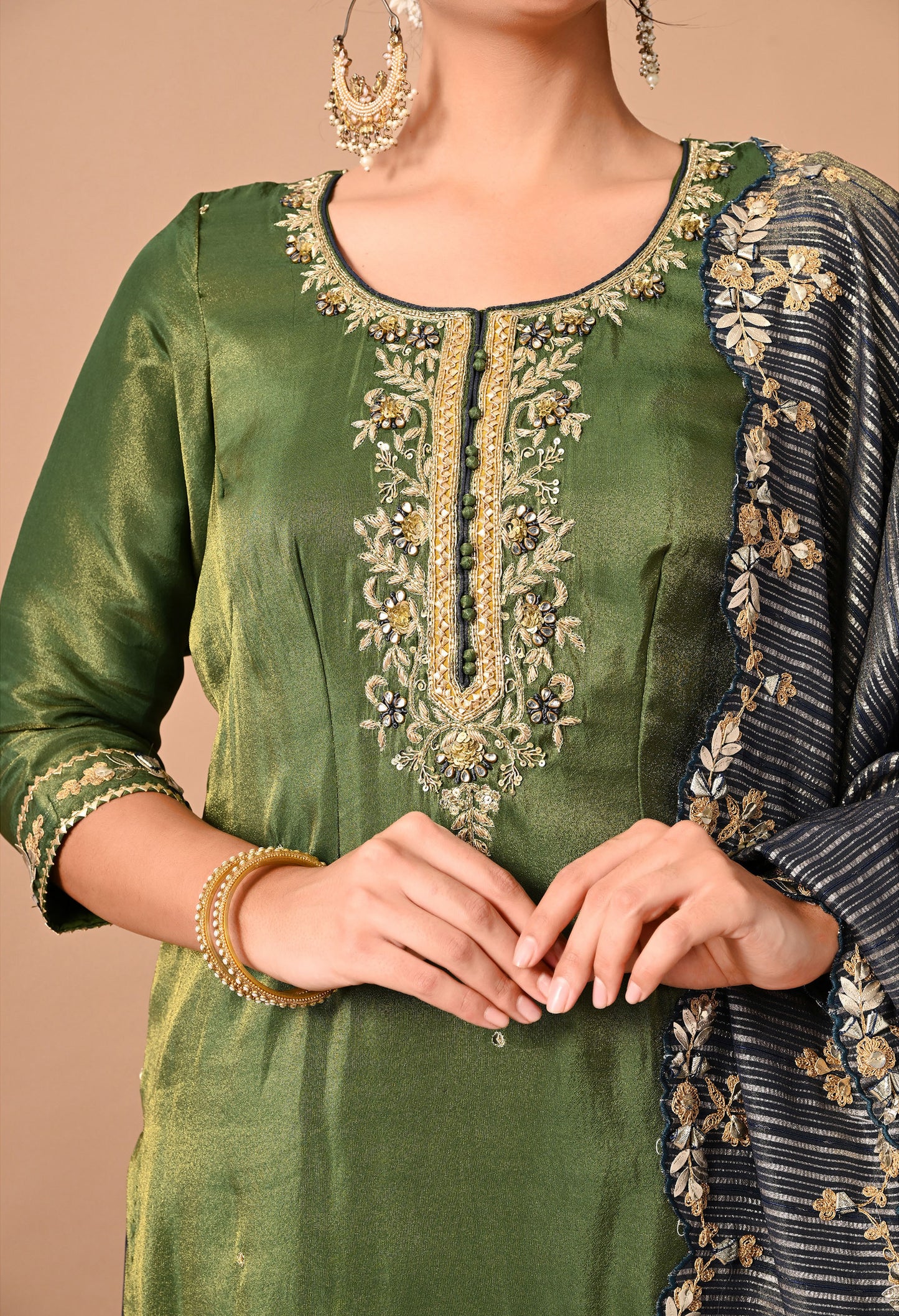 Exquisite Green Sharara Set with Zardozi, Dabka, Cutdana, and Gotta Work