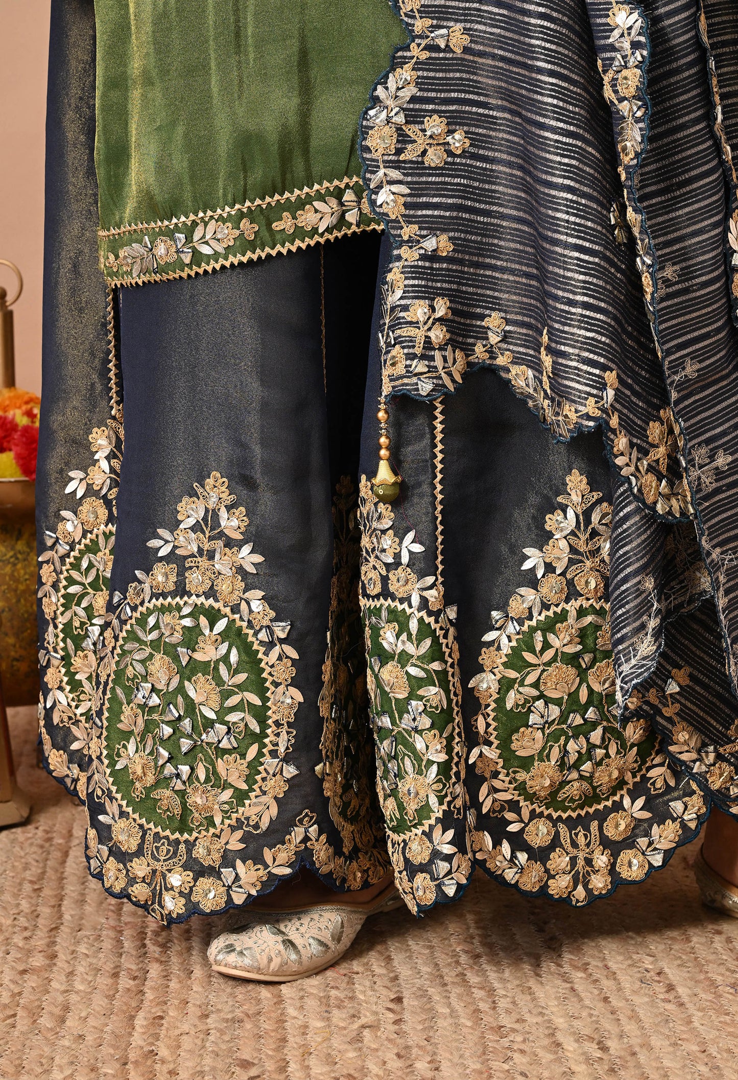 Exquisite Green Sharara Set with Zardozi, Dabka, Cutdana, and Gotta Work