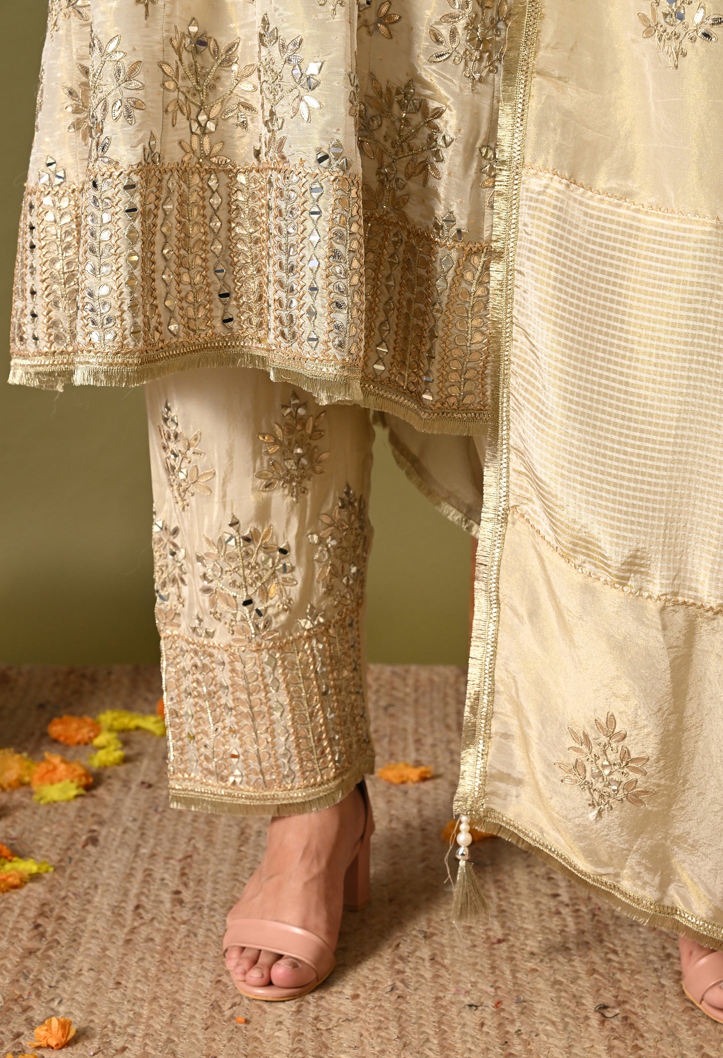 Special Cream Kurta Set with Gotta and Zardozi Work