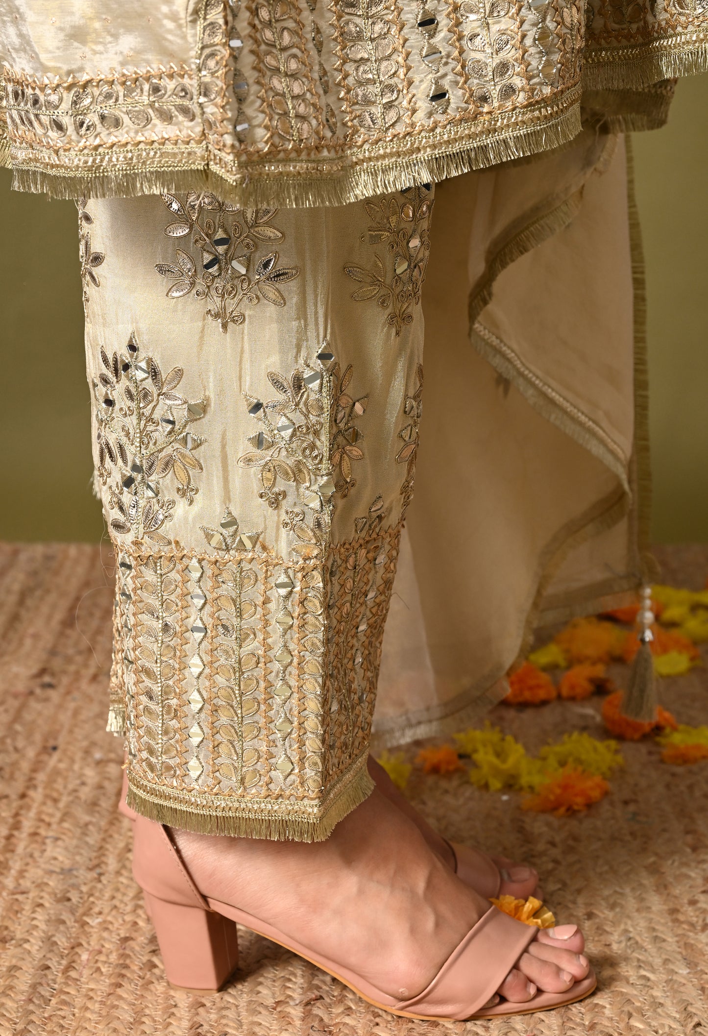 Special Cream Kurta Set with Gotta and Zardozi Work