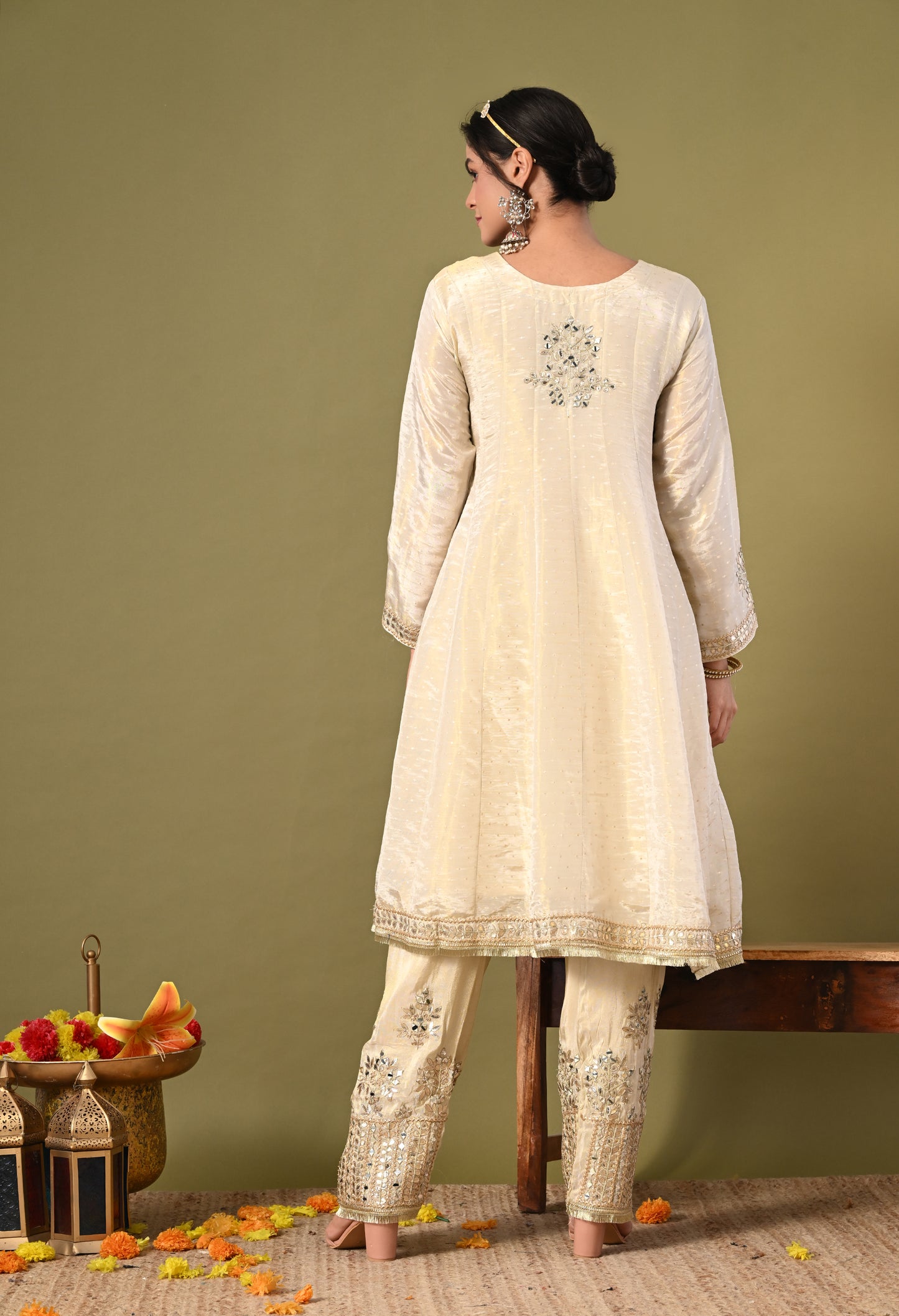 Special Cream Kurta Set with Gotta and Zardozi Work