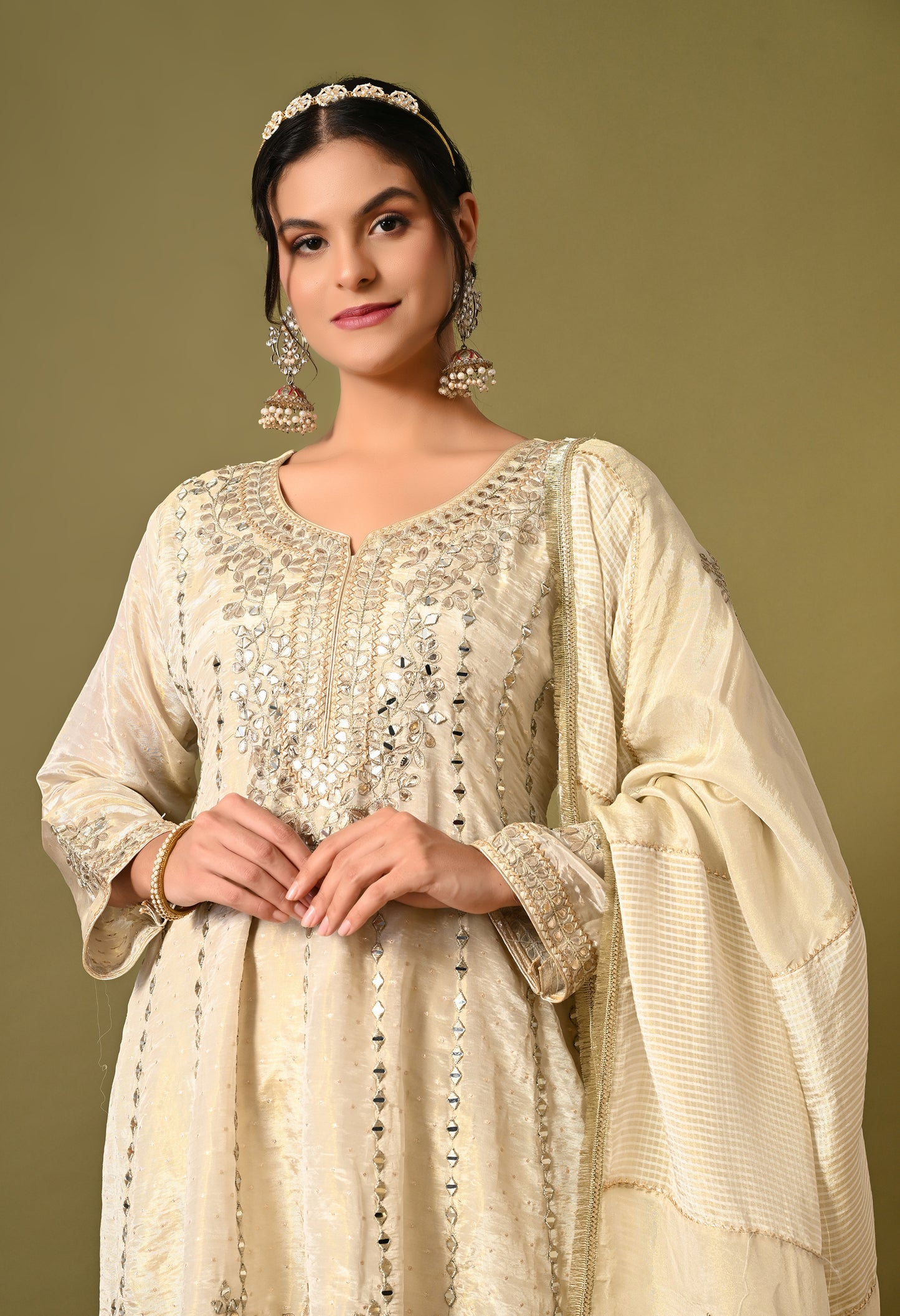 Special Cream Kurta Set with Gotta and Zardozi Work