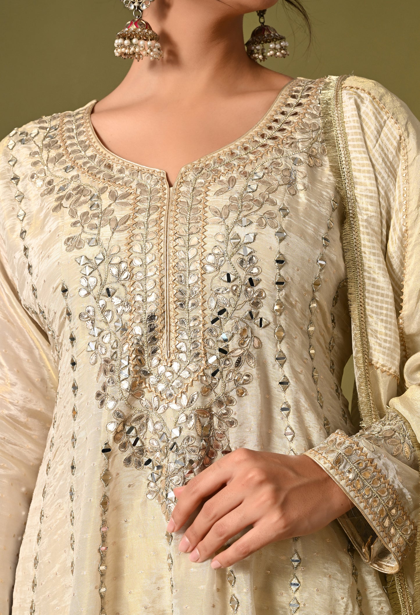Special Cream Kurta Set with Gotta and Zardozi Work