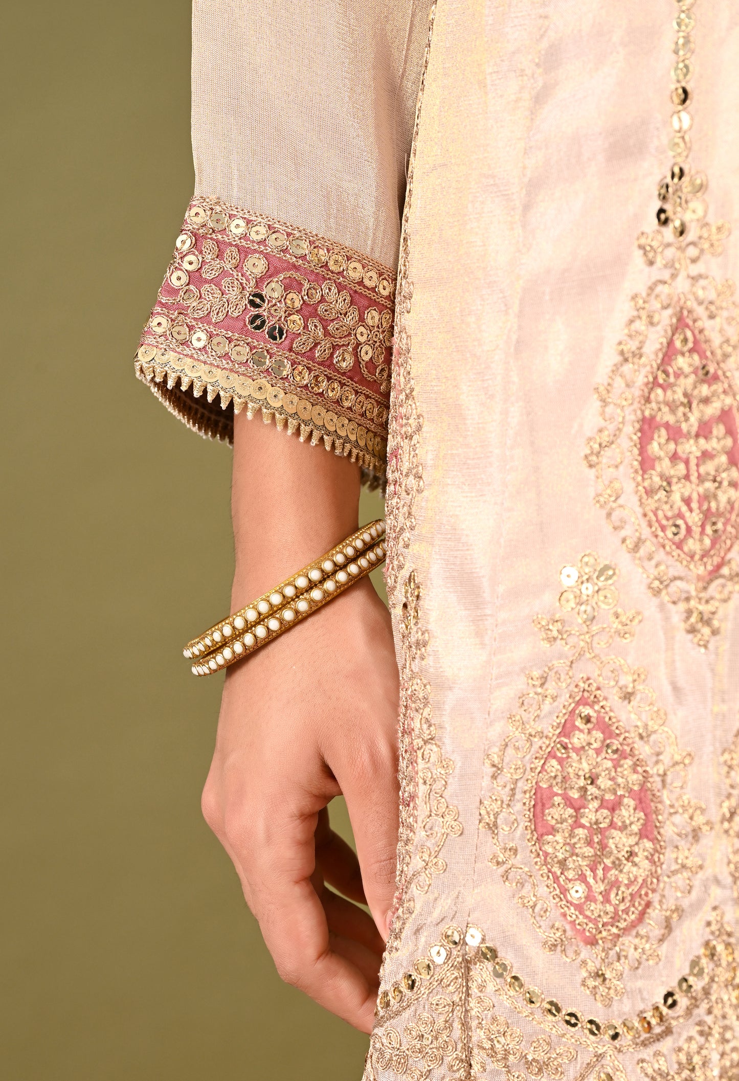 Charming Cream Kurta Set with Zardozi and Sequin Work