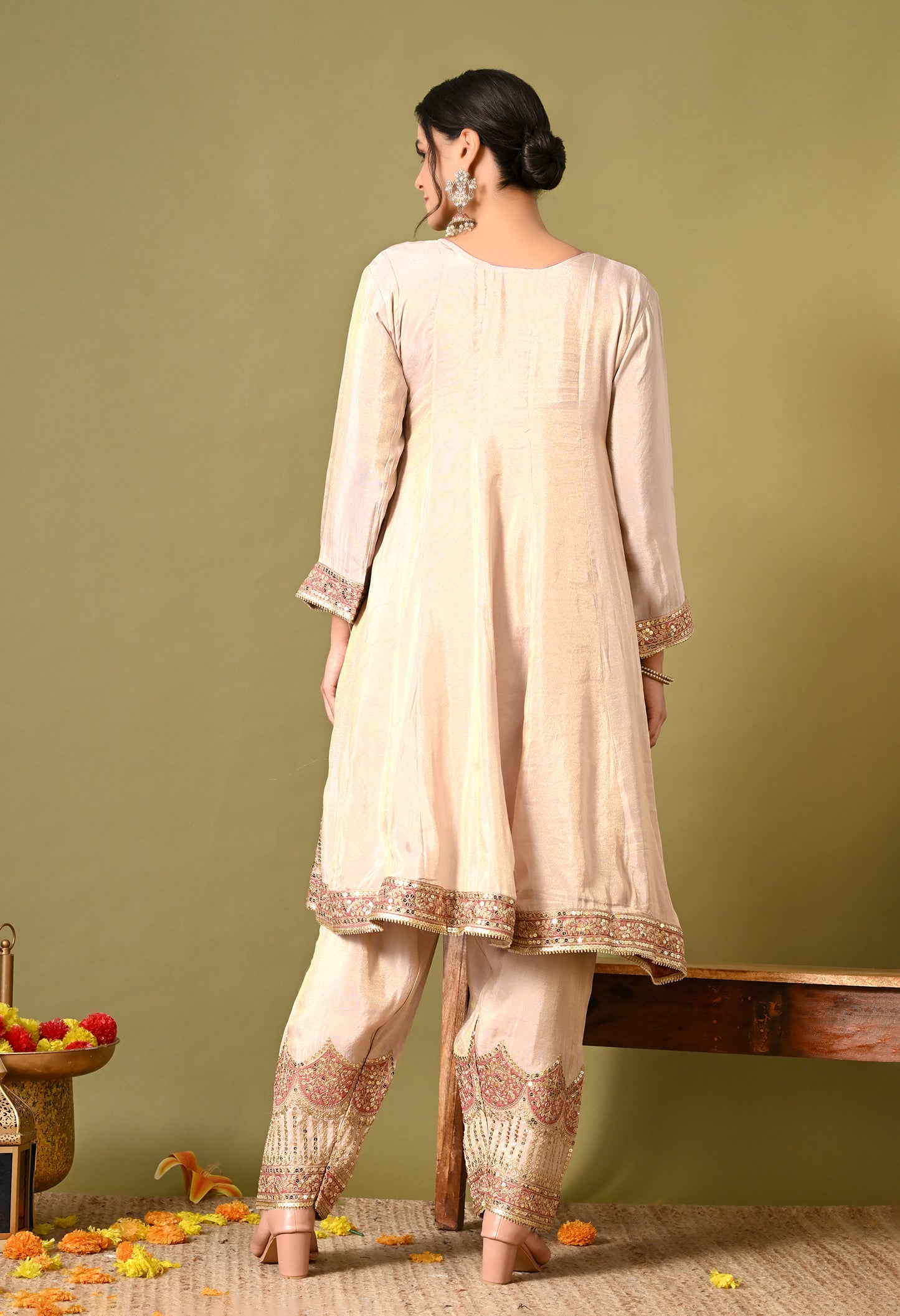 Charming Cream Kurta Set with Zardozi and Sequin Work
