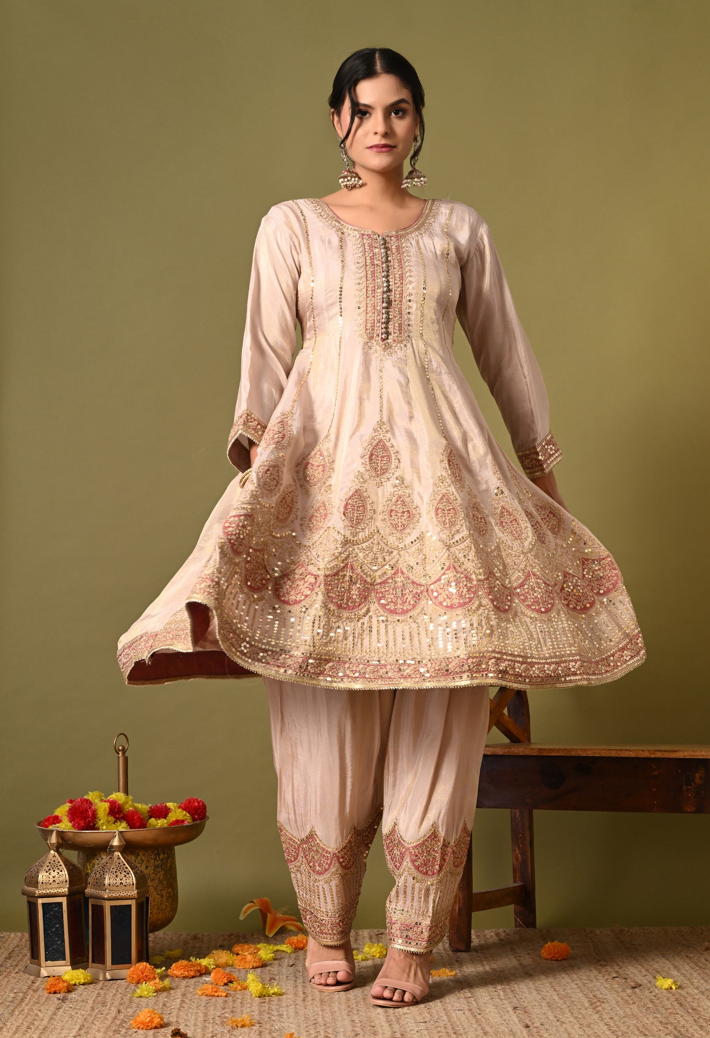 Charming Cream Kurta Set with Zardozi and Sequin Work