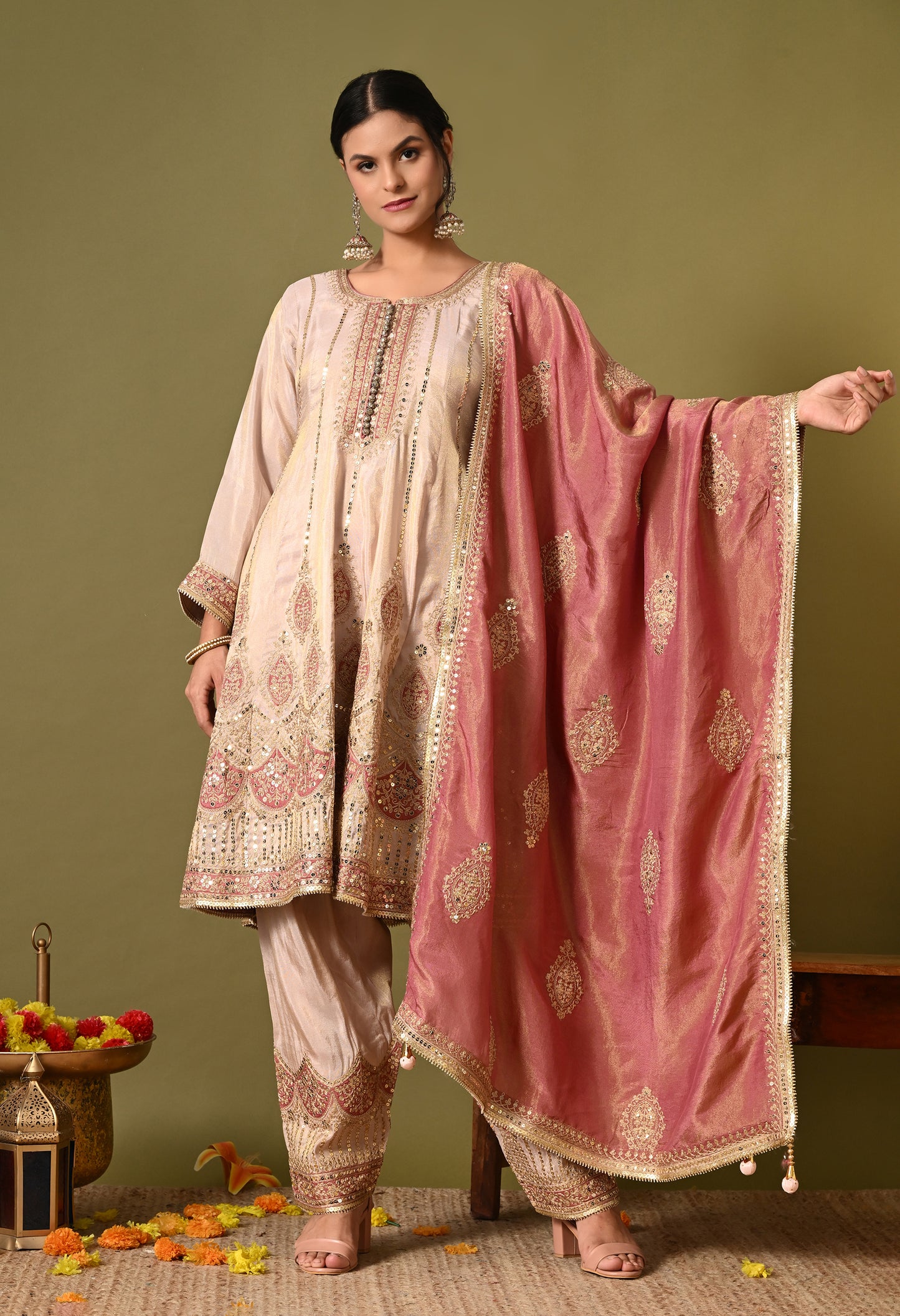 Charming Cream Kurta Set with Zardozi and Sequin Work