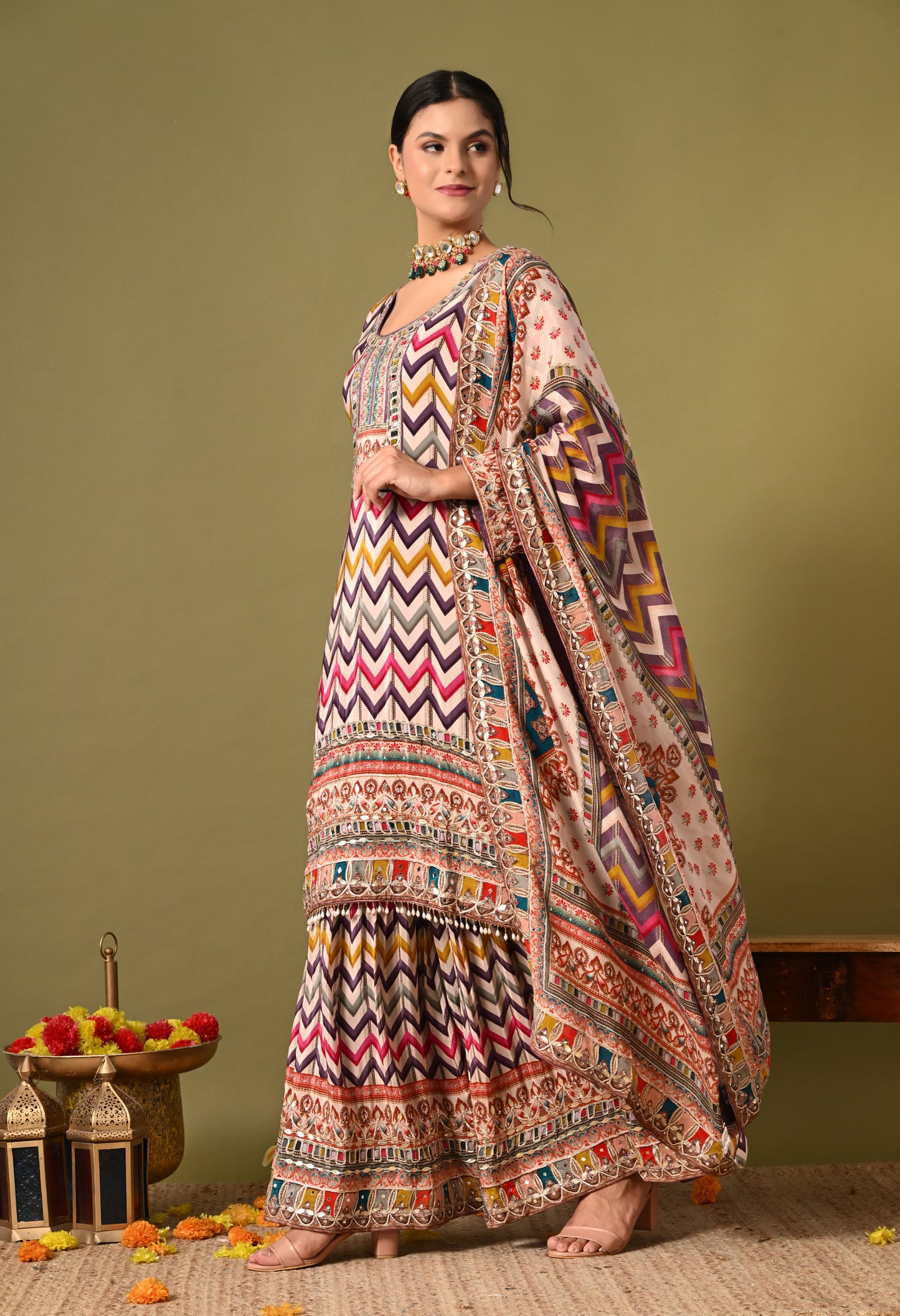 Beautiful Light Purple Sharara Set with Zardozi and Mirror Work