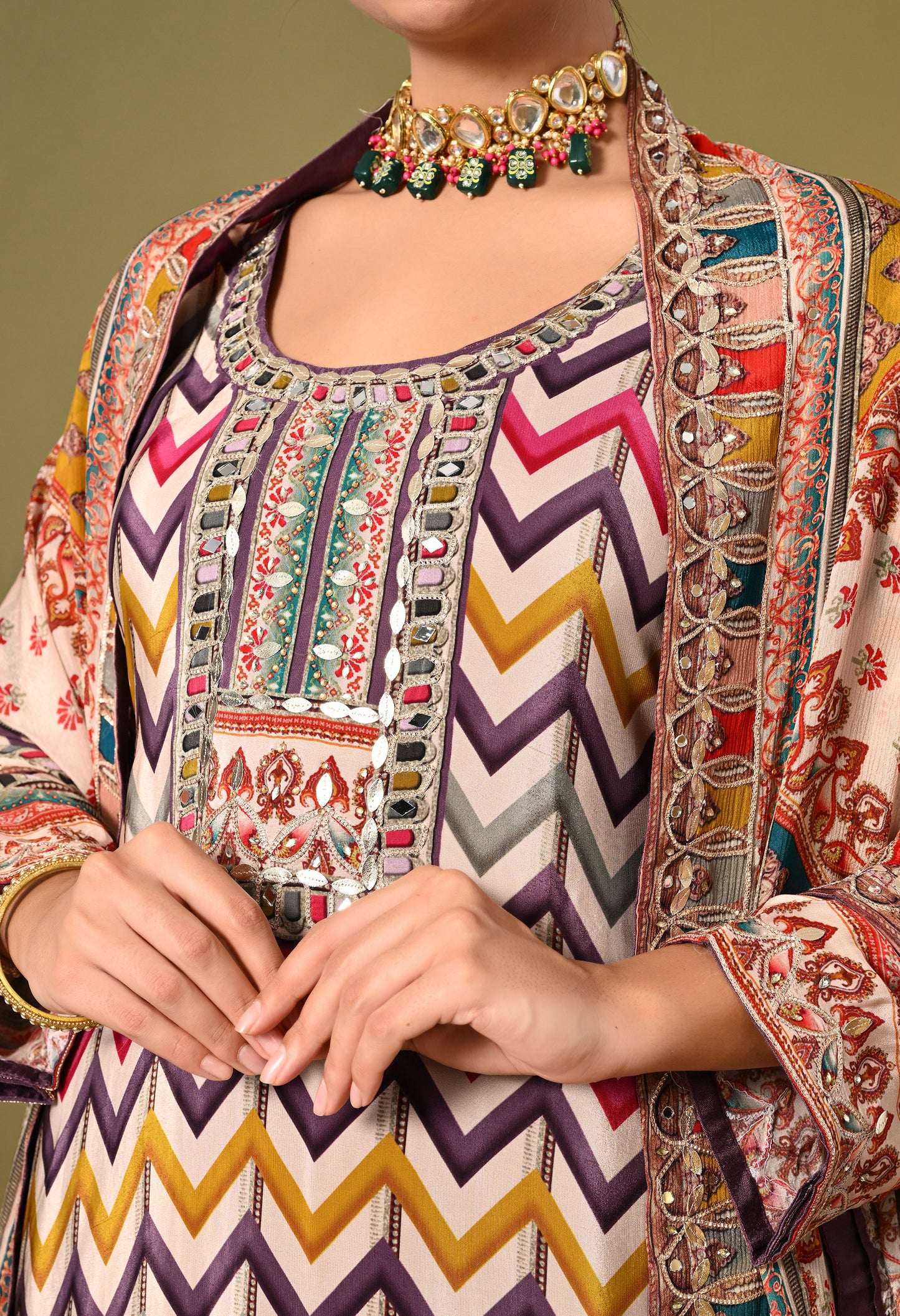 Beautiful Light Purple Sharara Set with Zardozi and Mirror Work