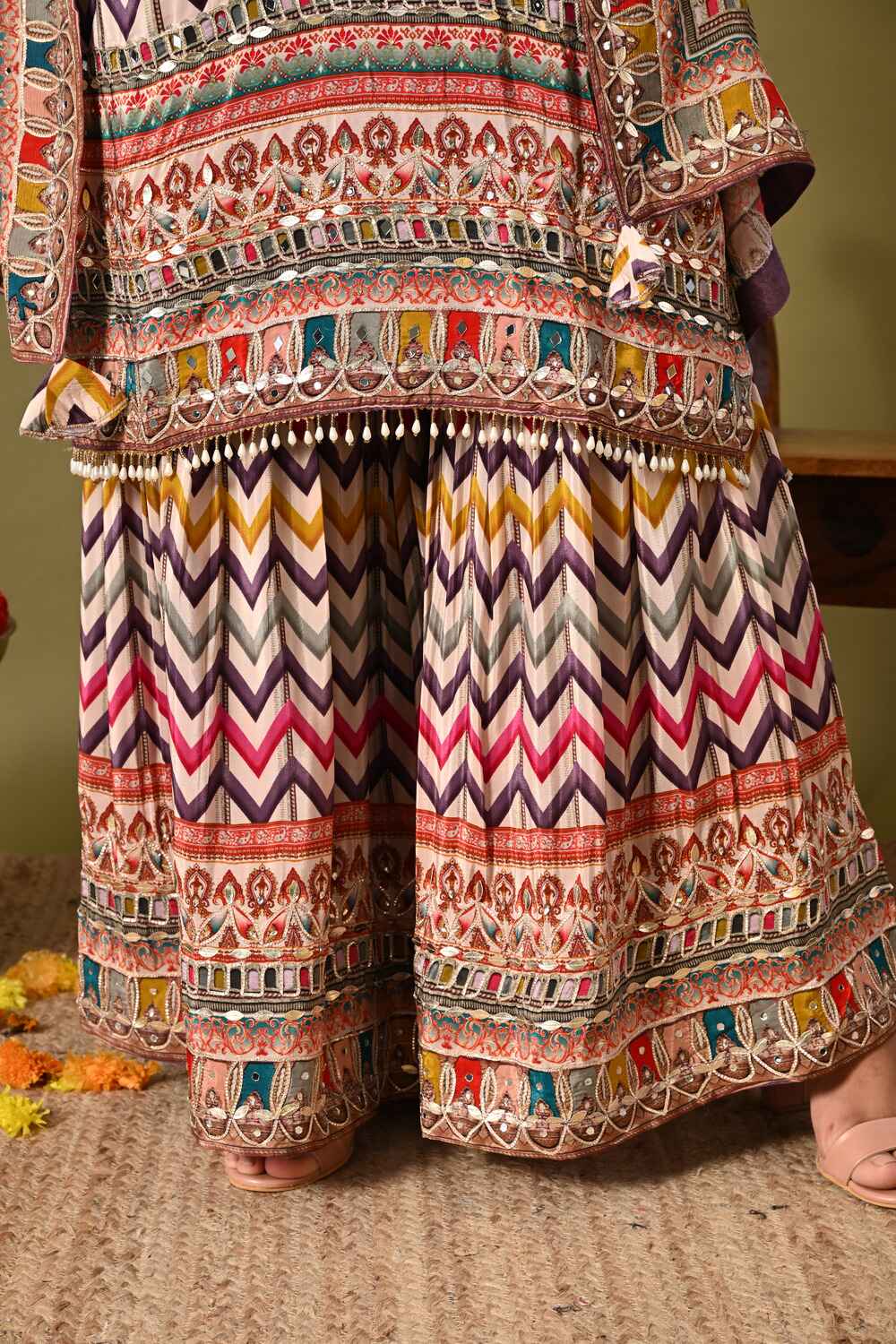 Beautiful Light Purple Sharara Set with Zardozi and Mirror Work