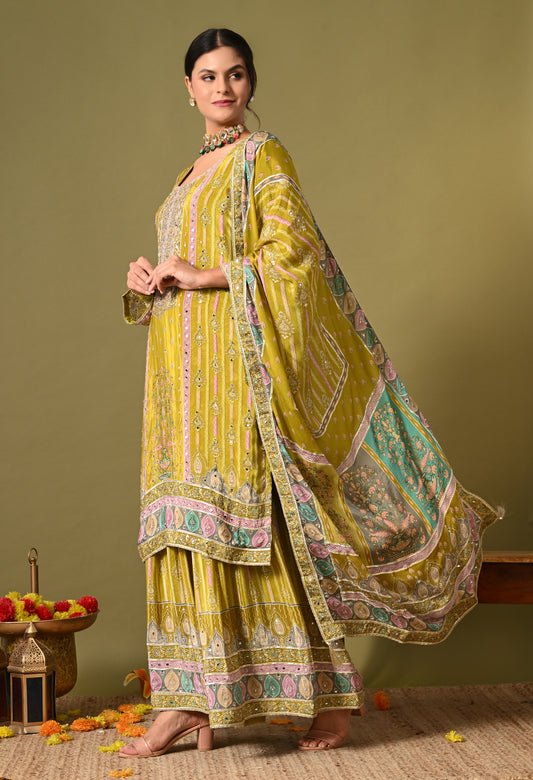 Mesmerising Green Sharara Set with Zardozi and Mirror Work
