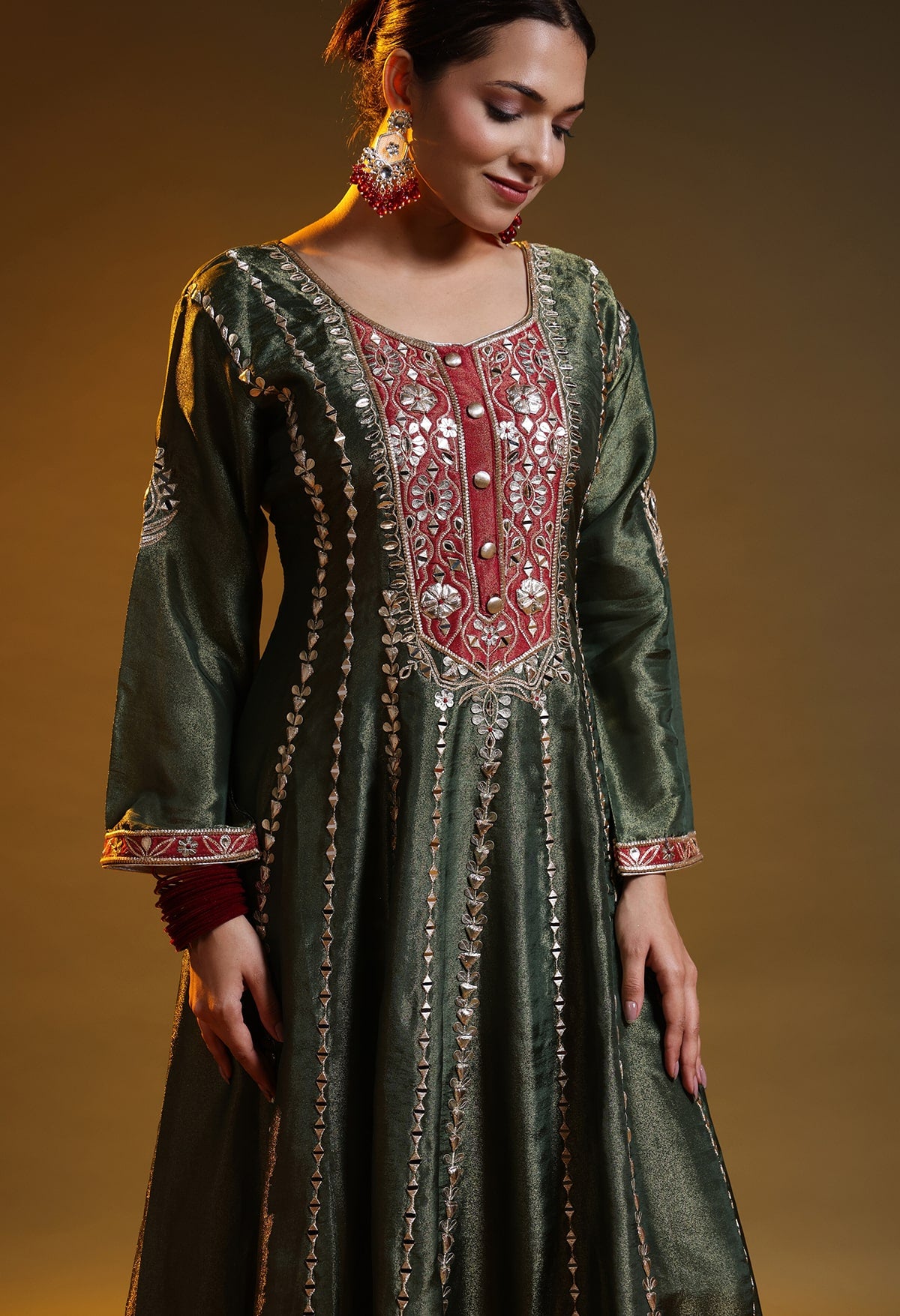 Green Tissue Organza Gotta–Applique Anarkali Set