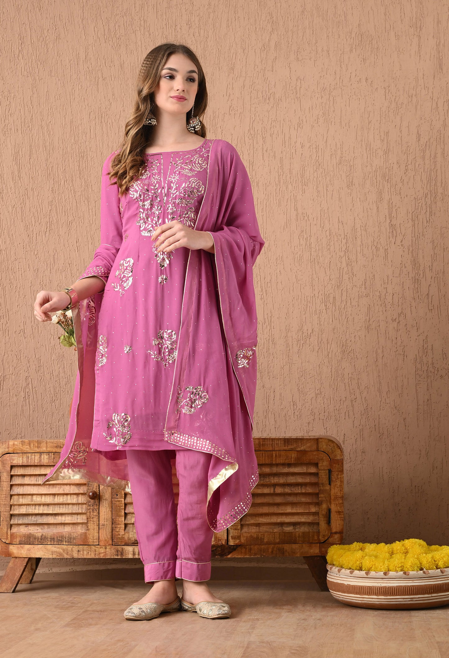 Stunning Light Purple Kurta Set with Mukaish work