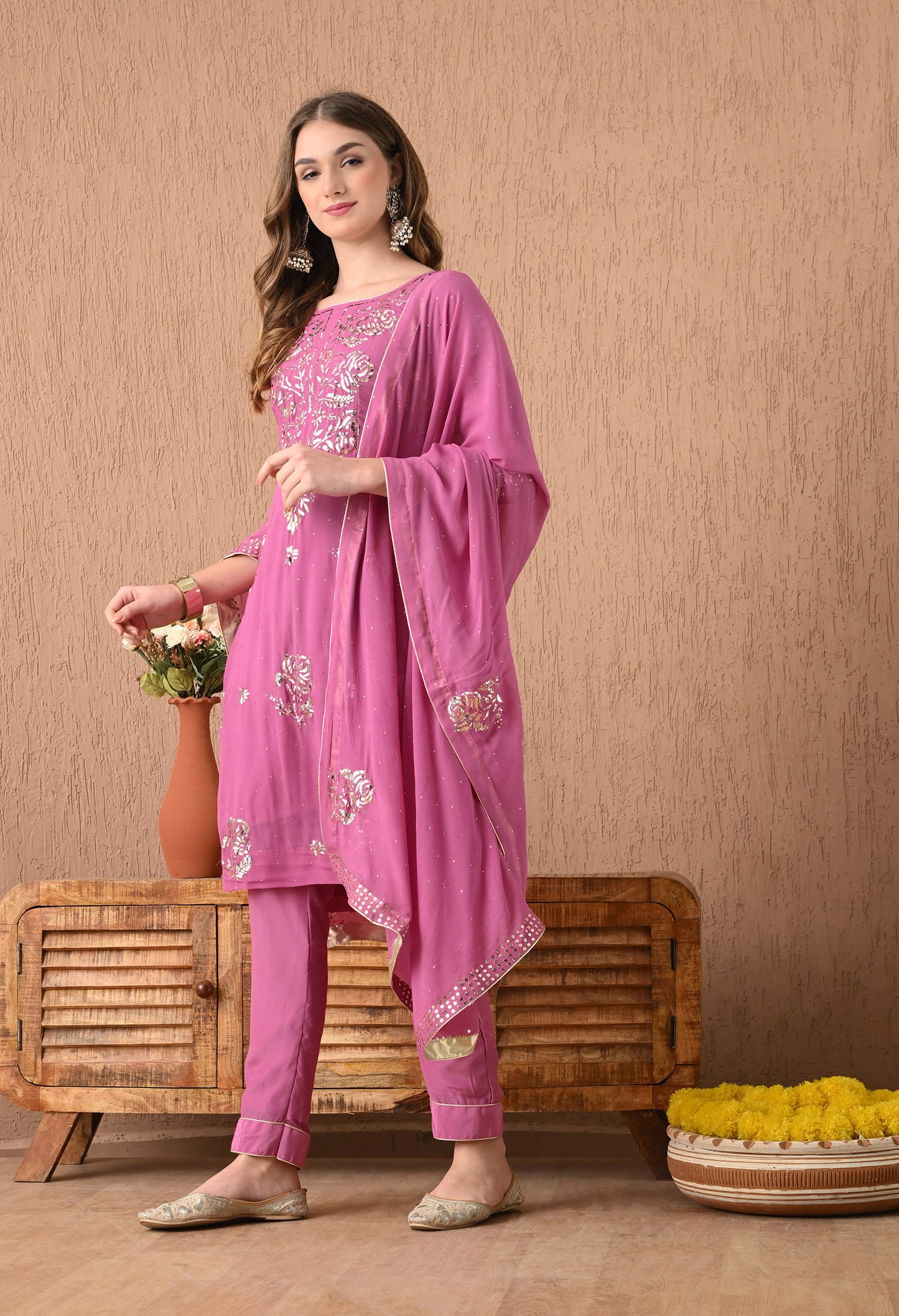 Stunning Light Purple Kurta Set with Mukaish work